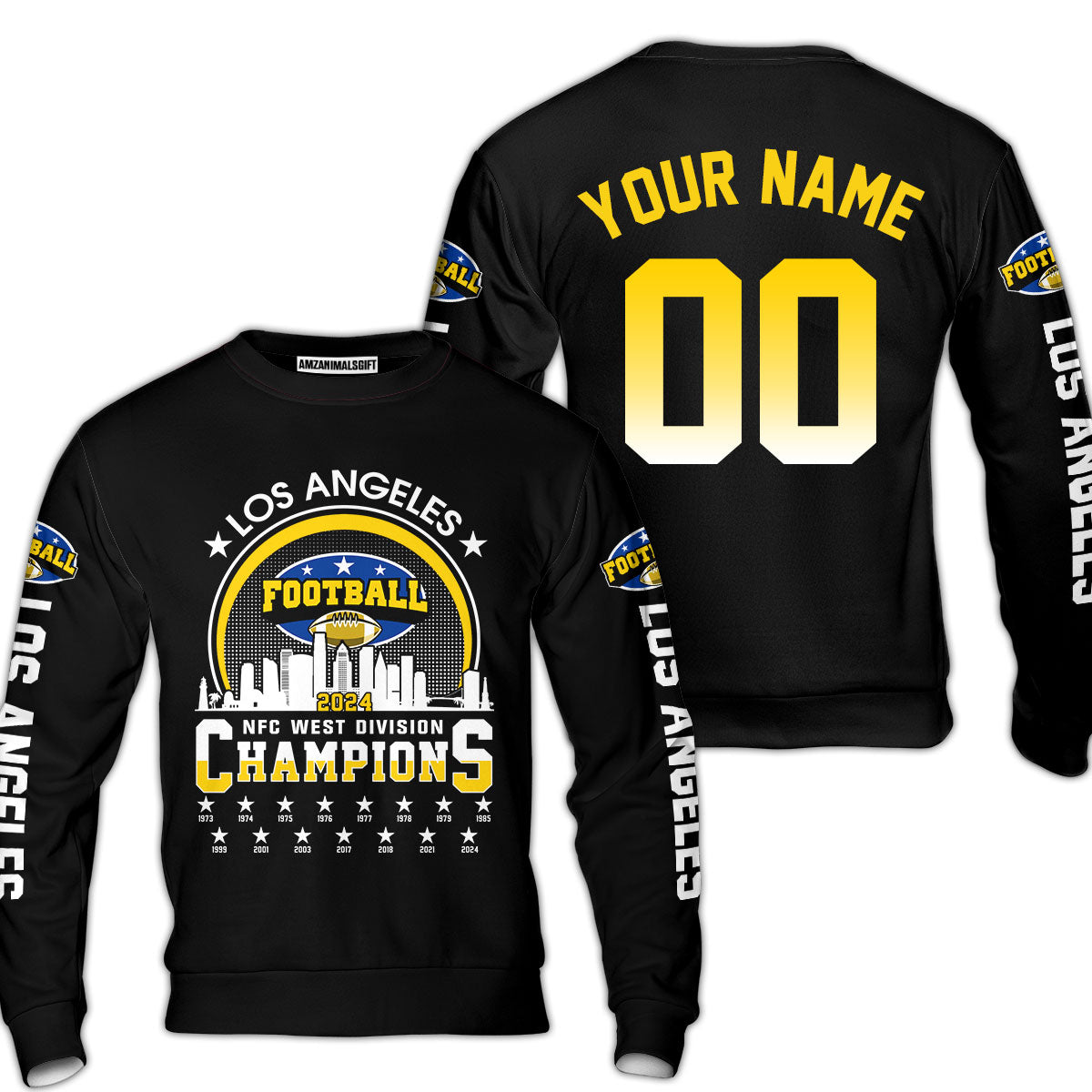 Los Angeles Football 2024 NFC West Division Champions Skyline Custom Shirts, 2024 NFC West Champs Champions Custom Double Sided Shirts