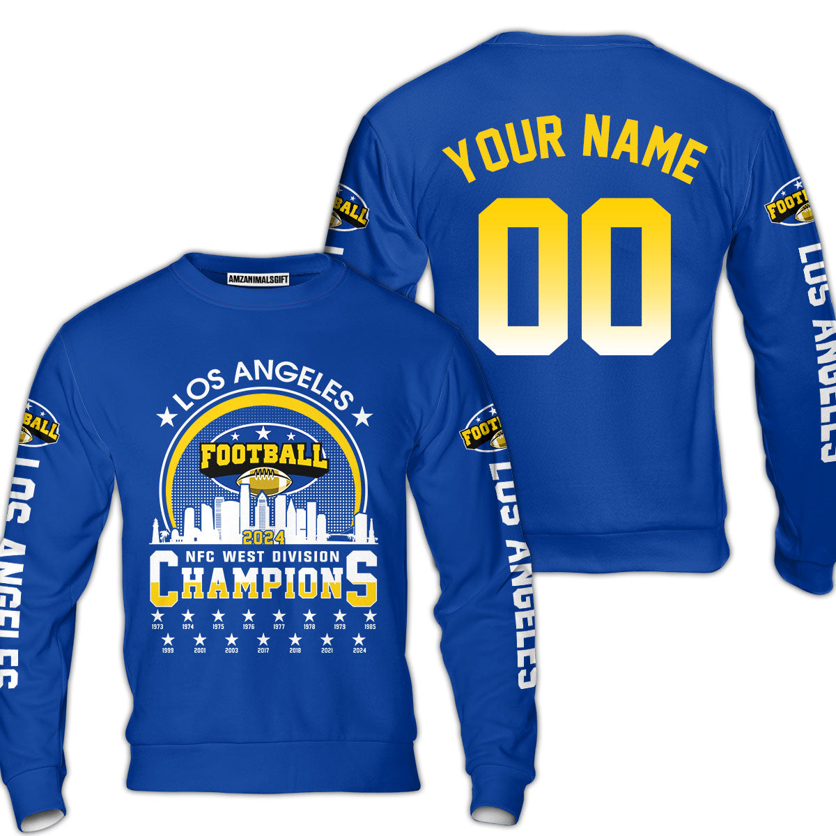 Los Angeles Football 2024 NFC West Division Champions Skyline Custom Shirts, 2024 NFC West Champs Champions Custom Double Sided Shirts