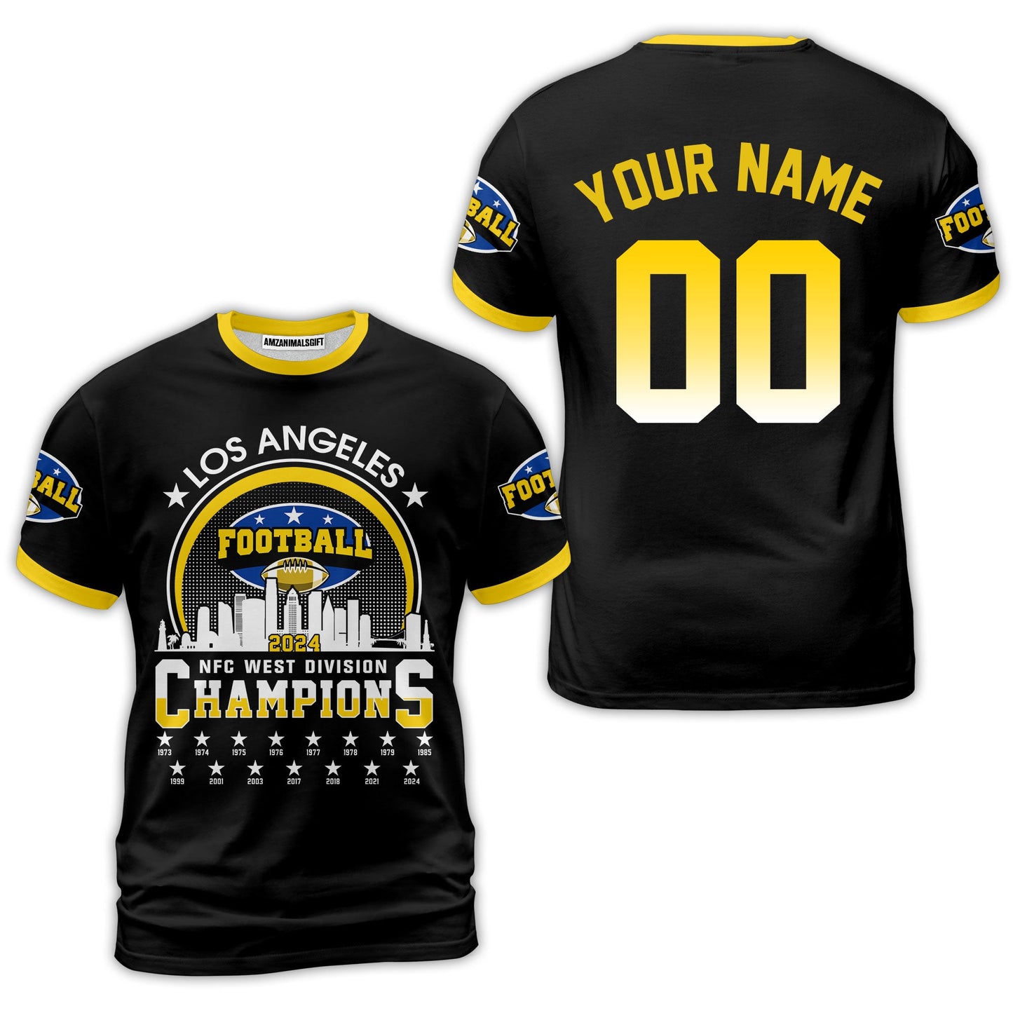 Los Angeles Football 2024 NFC West Division Champions Skyline Custom Shirts, 2024 NFC West Champs Champions Custom Double Sided Shirts