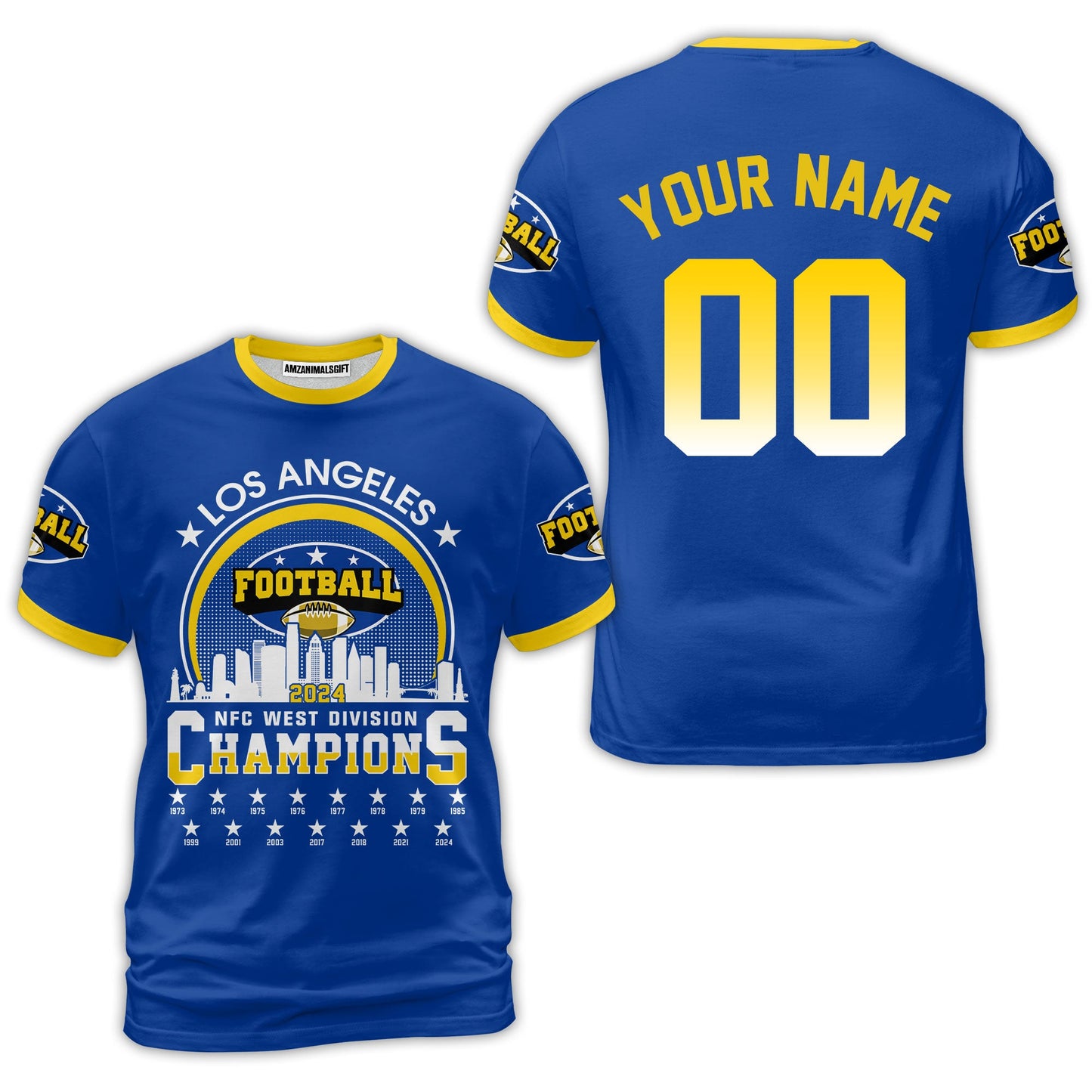 Los Angeles Football 2024 NFC West Division Champions Skyline Custom Shirts, 2024 NFC West Champs Champions Custom Double Sided Shirts