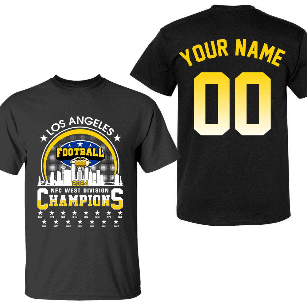 Los Angeles Football 2024 NFC West Division Champions Skyline Double Sided V-neck Shirt, 2024 NFC West Champs 2 Sided Custom V-neck Shirts