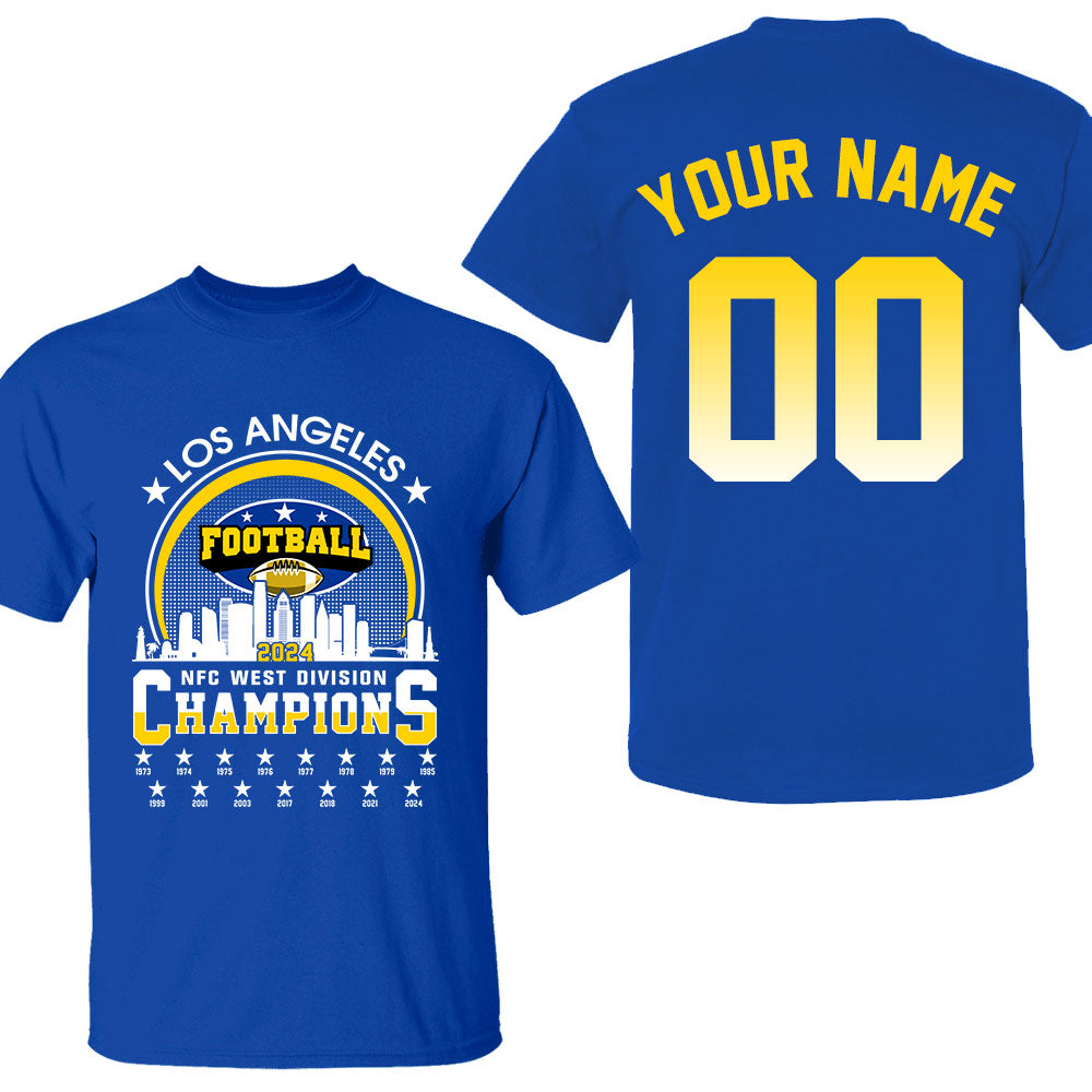 Los Angeles Football 2024 NFC West Division Champions Skyline Double Sided V-neck Shirt, 2024 NFC West Champs 2 Sided Custom V-neck Shirts