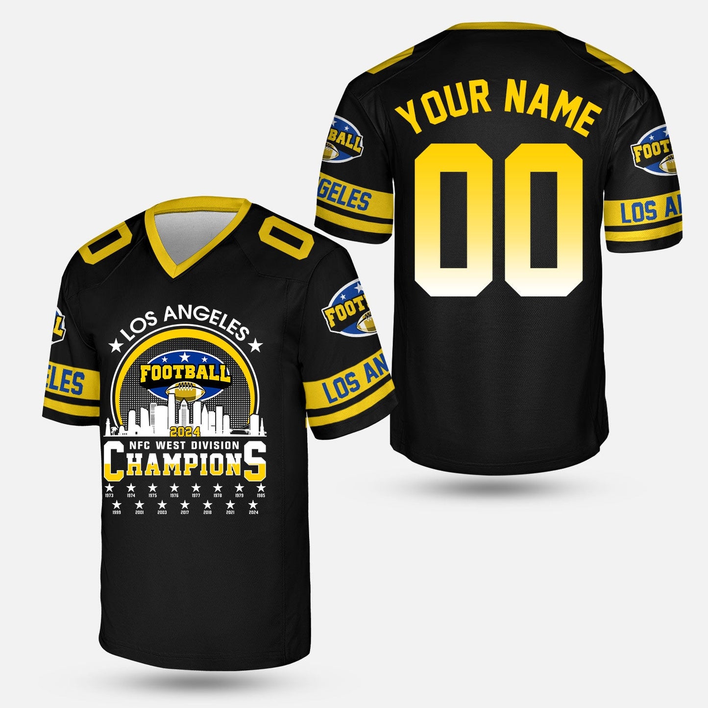 Los Angeles Football 2024 NFC West Division Champions Skyline Custom Shirts, 2024 NFC West Champs Champions Custom Double Sided Shirts