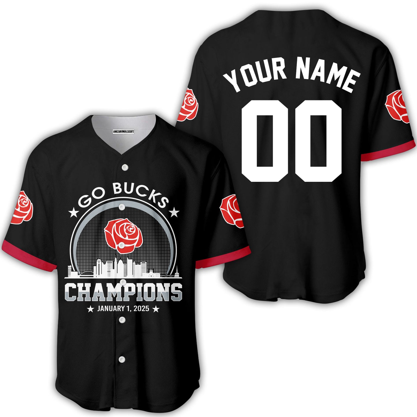 Go Bucks Football 2025 Rose Champions Skyline Custom Double Sided Long Sleeve Shirt, 2025 Rose Champs 2 Sided Custom Long Sleeve Shirt