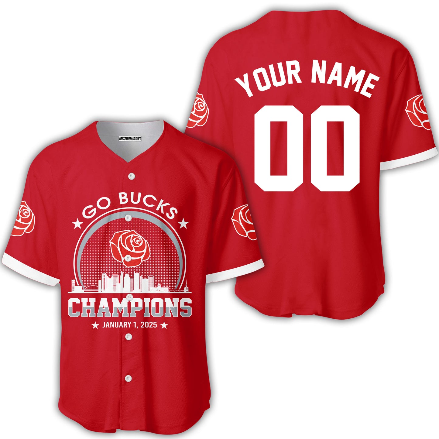 Go Bucks Football 2025 Rose Champions Skyline Custom Double Sided Long Sleeve Shirt, 2025 Rose Champs 2 Sided Custom Long Sleeve Shirt
