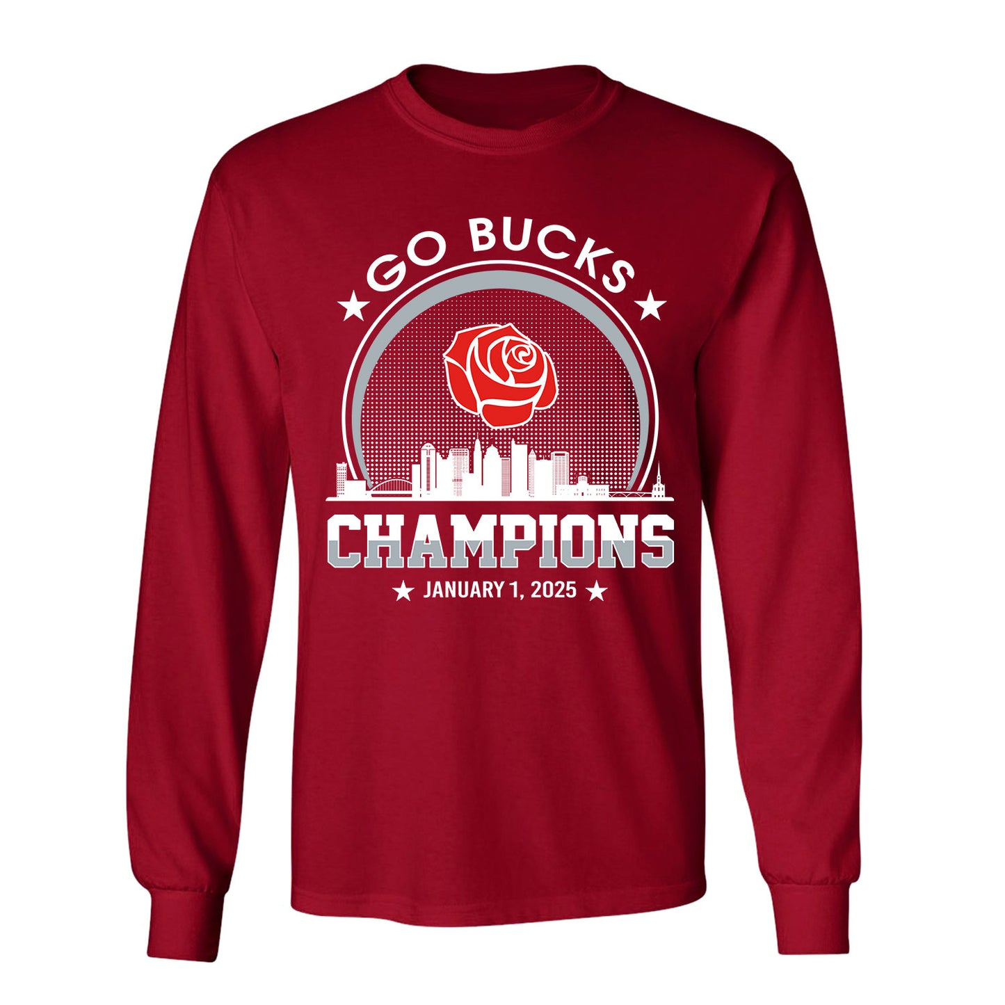 Go Bucks Football 2025 Rose Champions Skyline Long Sleeve Shirt, 2025 Rose Champs Long Sleeve Shirt For Go Bucks Football Fans