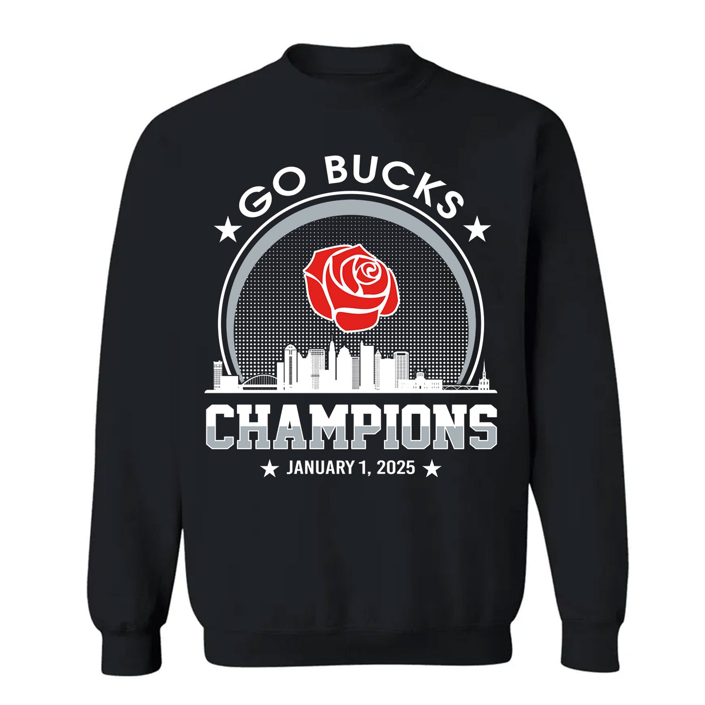 Go Bucks Football 2025 Rose Champions Skyline Long Sleeve Shirt, 2025 Rose Champs Long Sleeve Shirt For Go Bucks Football Fans