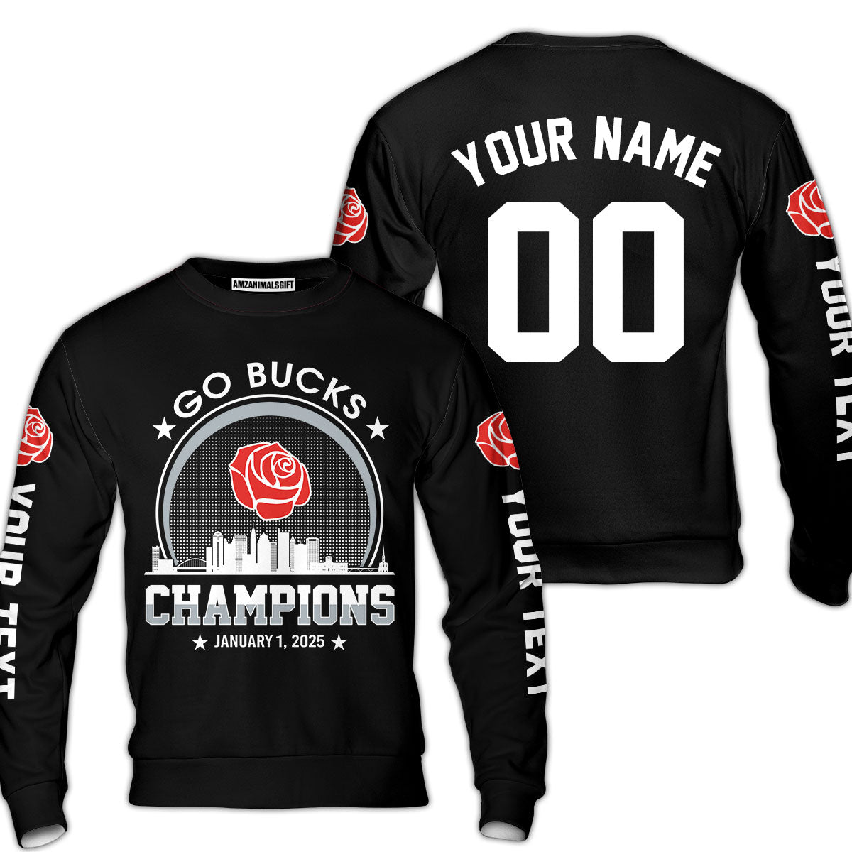 Go Bucks Football 2025 Rose Champions Skyline Custom Double Sided Long Sleeve Shirt, 2025 Rose Champs 2 Sided Custom Long Sleeve Shirt