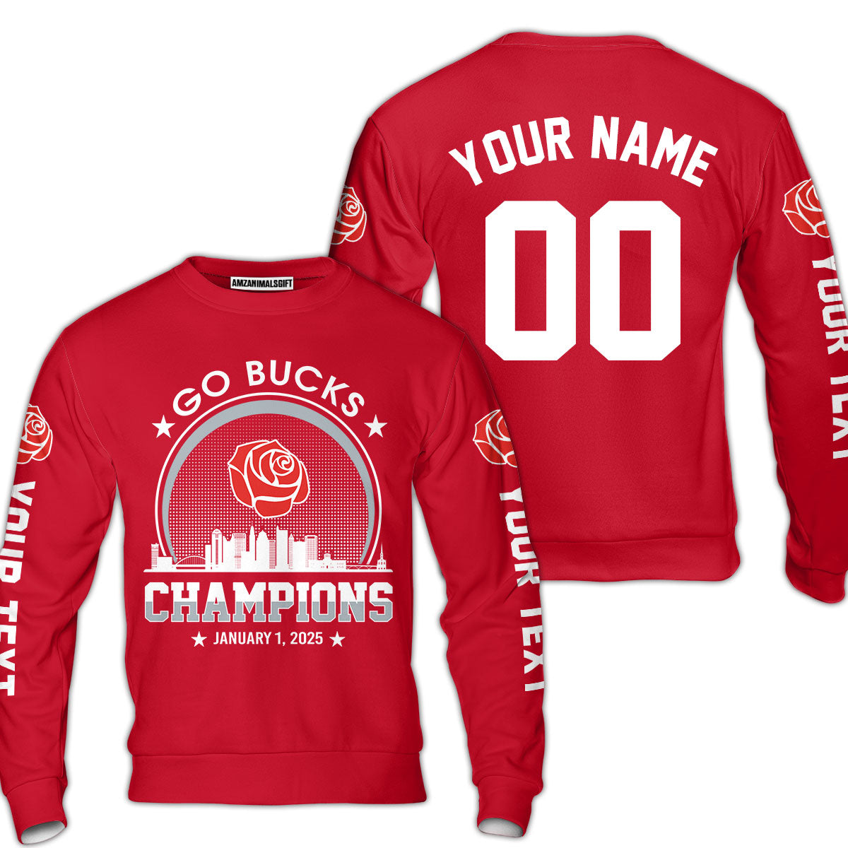 Go Bucks Football 2025 Rose Champions Skyline Custom Double Sided Long Sleeve Shirt, 2025 Rose Champs 2 Sided Custom Long Sleeve Shirt