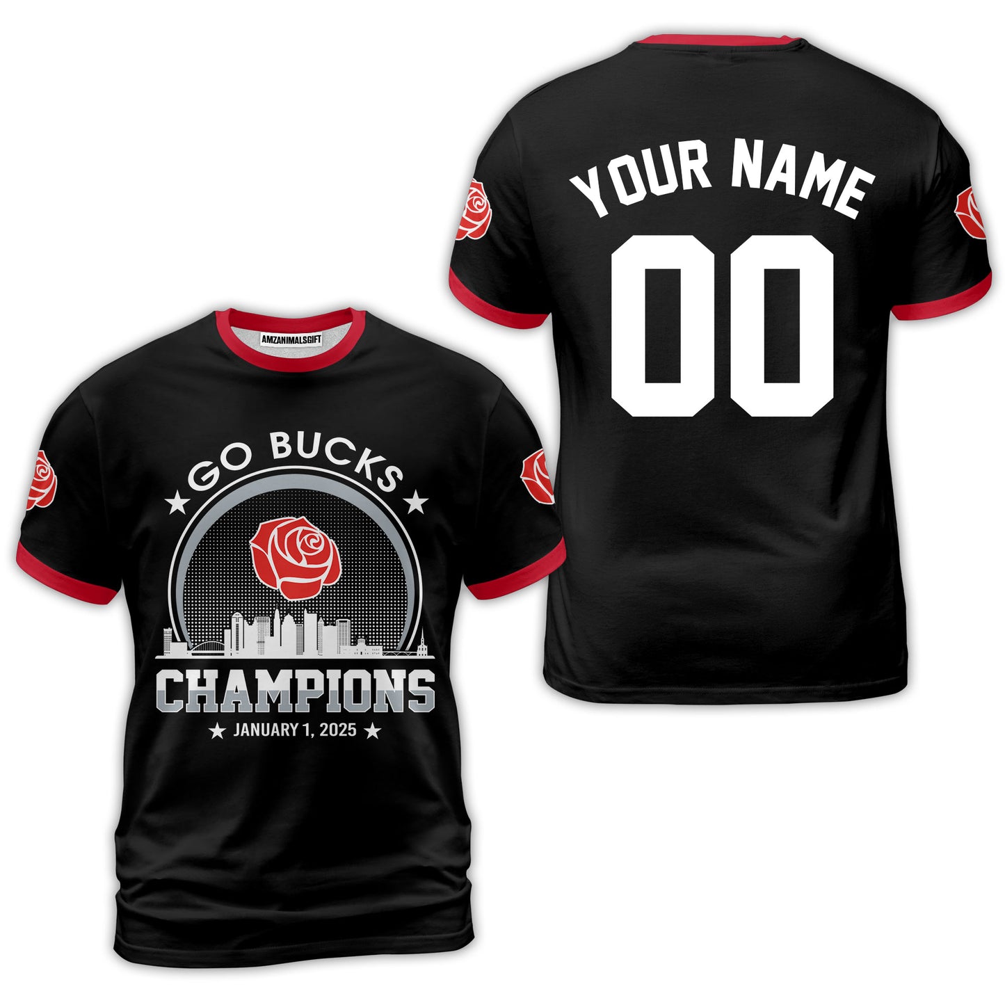 Go Bucks Football 2025 Rose Champions Skyline Custom Double Sided Long Sleeve Shirt, 2025 Rose Champs 2 Sided Custom Long Sleeve Shirt