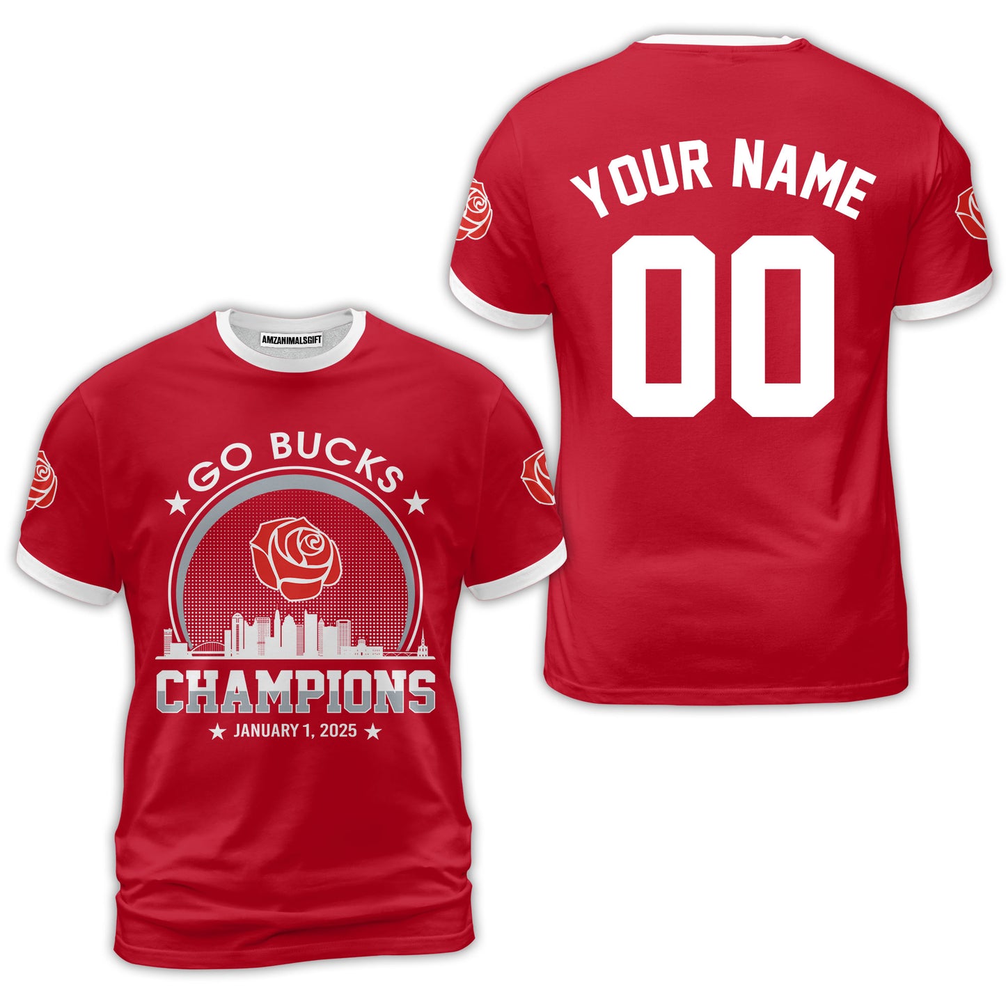 Go Bucks Football 2025 Rose Champions Skyline Custom Double Sided Long Sleeve Shirt, 2025 Rose Champs 2 Sided Custom Long Sleeve Shirt