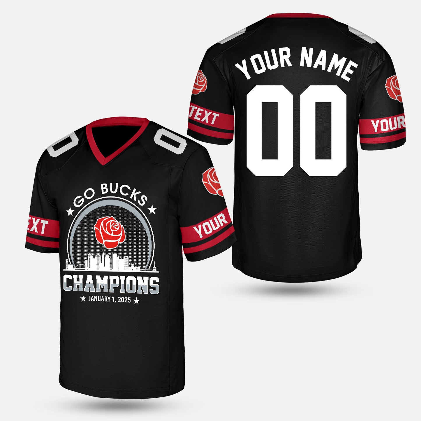 Go Bucks Football 2025 Rose Champions Skyline Custom Double Sided Long Sleeve Shirt, 2025 Rose Champs 2 Sided Custom Long Sleeve Shirt