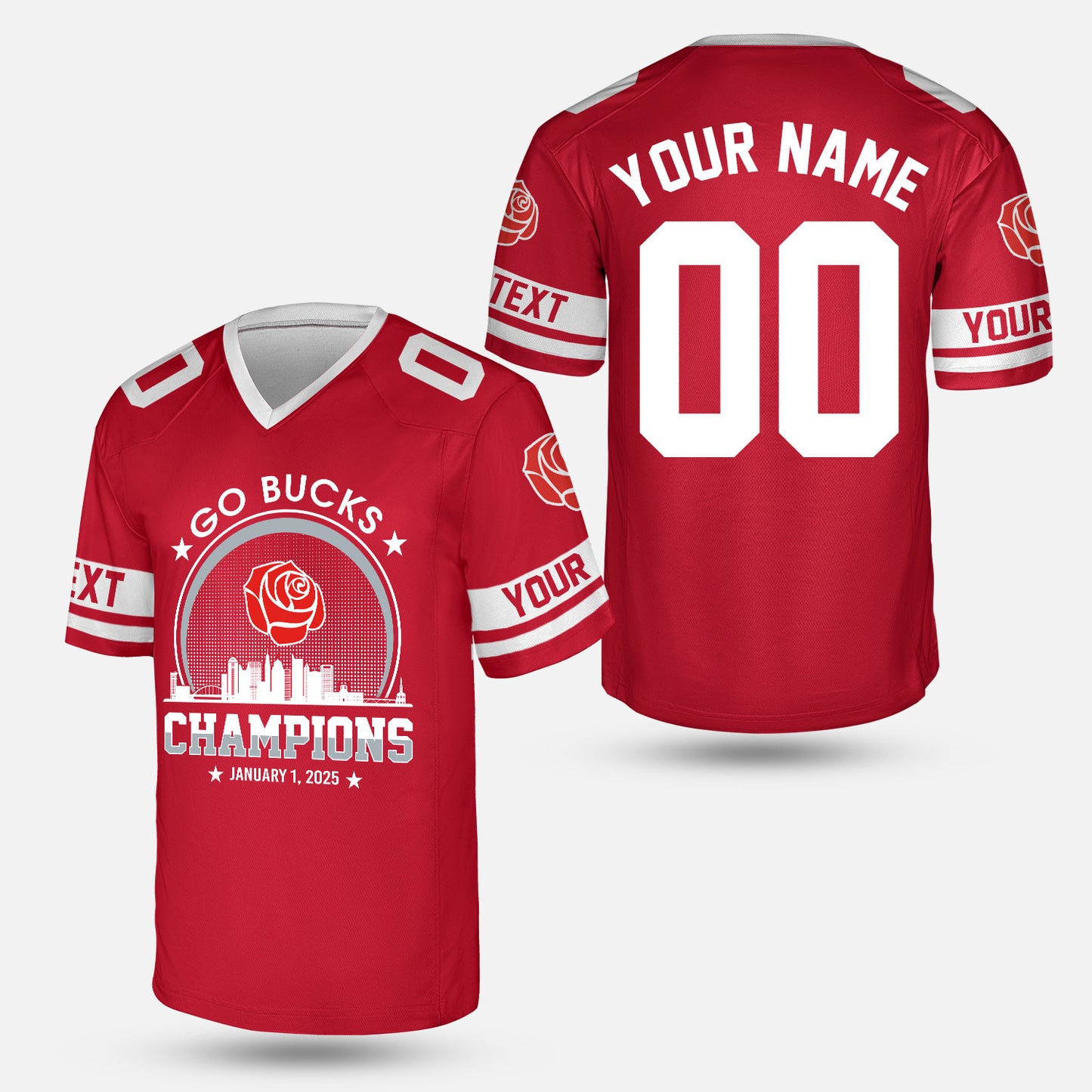 Go Bucks Football 2025 Rose Champions Skyline Custom Double Sided Long Sleeve Shirt, 2025 Rose Champs 2 Sided Custom Long Sleeve Shirt