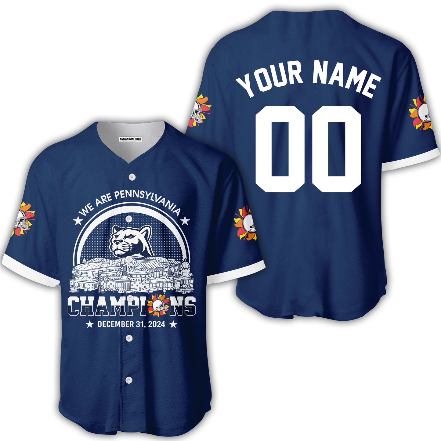 We Are Pennsylvania Football 2024 Fiesta Champions Skyline Custom Baseball Jersey, 2024 Fiesta Champs 2 Sided Custom Baseball Jersey Shirts