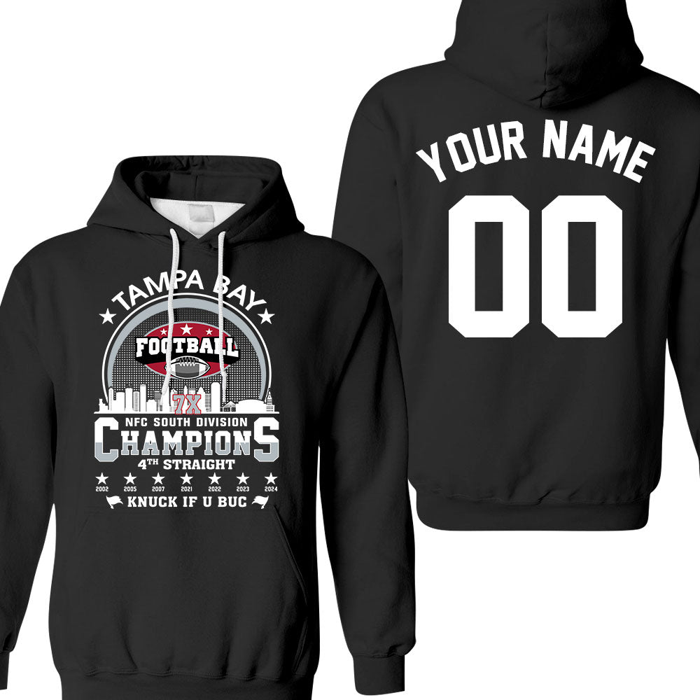 Tampa Bay Football 2024 NFC South Division Champions Skyline Double Sided Long Sleeve Shirt, 2024 NFC South Champs 2 Sided Custom Long Sleeve Shirts