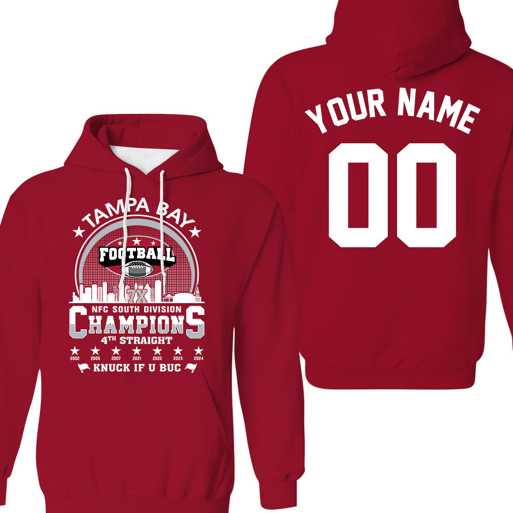 Tampa Bay Football 2024 NFC South Division Champions Skyline Double Sided Long Sleeve Shirt, 2024 NFC South Champs 2 Sided Custom Long Sleeve Shirts