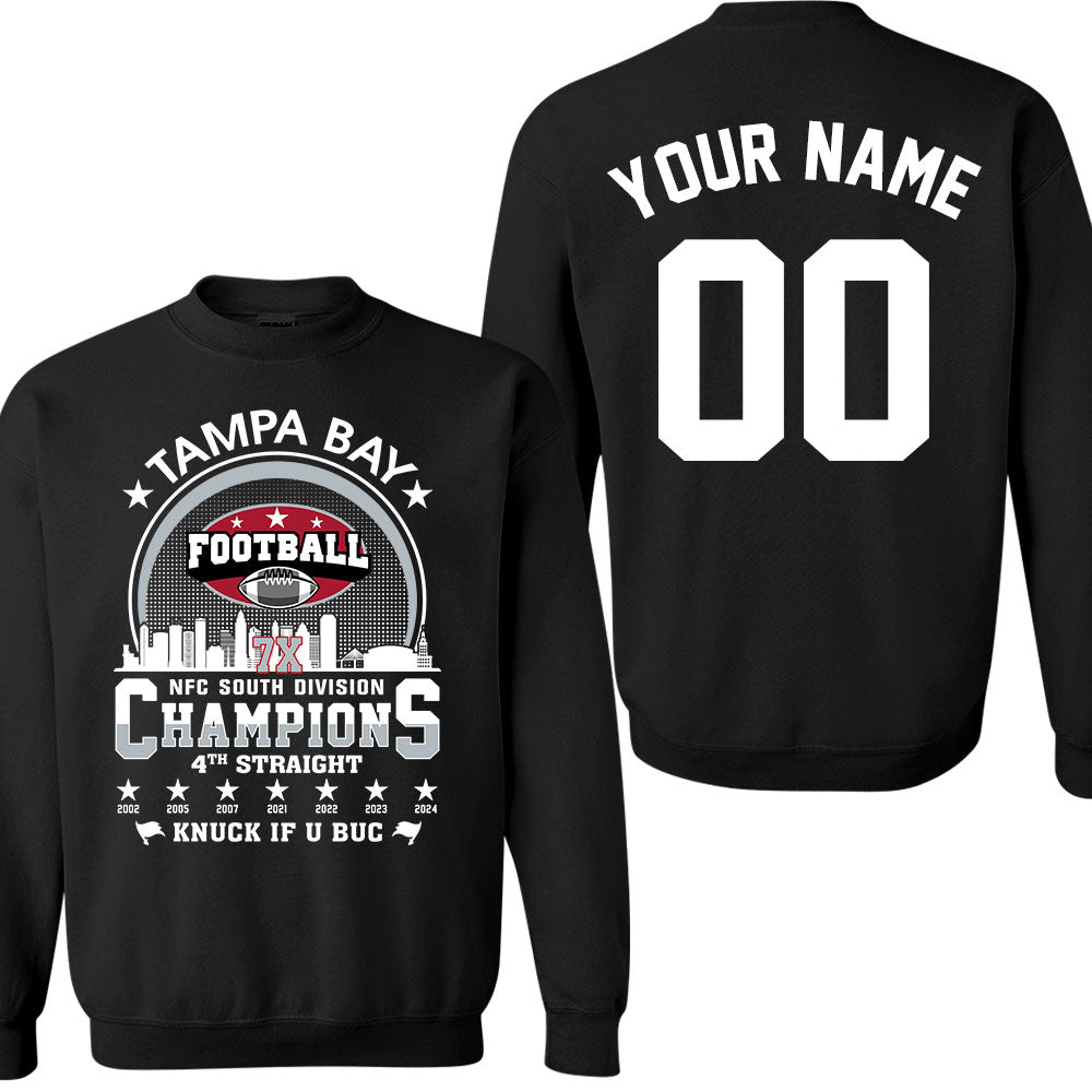 Tampa Bay Football 2024 NFC South Division Champions Skyline Double Sided Long Sleeve Shirt, 2024 NFC South Champs 2 Sided Custom Long Sleeve Shirts