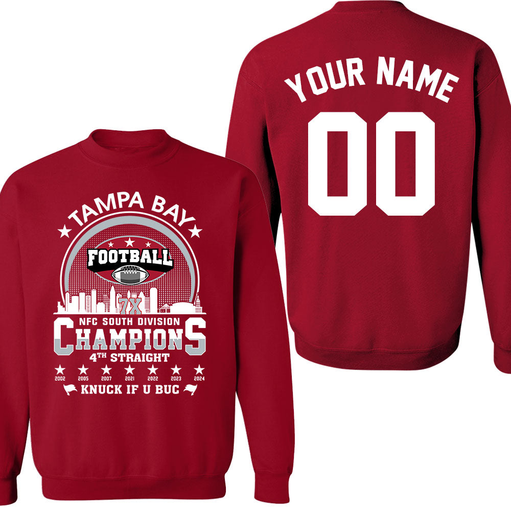 Tampa Bay Football 2024 NFC South Division Champions Skyline Double Sided Long Sleeve Shirt, 2024 NFC South Champs 2 Sided Custom Long Sleeve Shirts