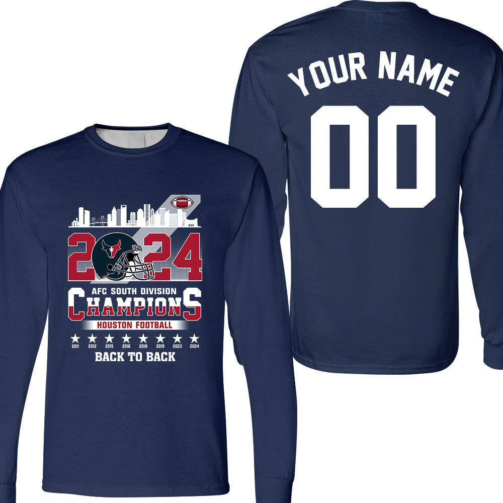 Houston American Football 2024 AFC South Champions double sided Shirts & Tops, Houston Football 2024 Division Champions 2 Sided Shirts