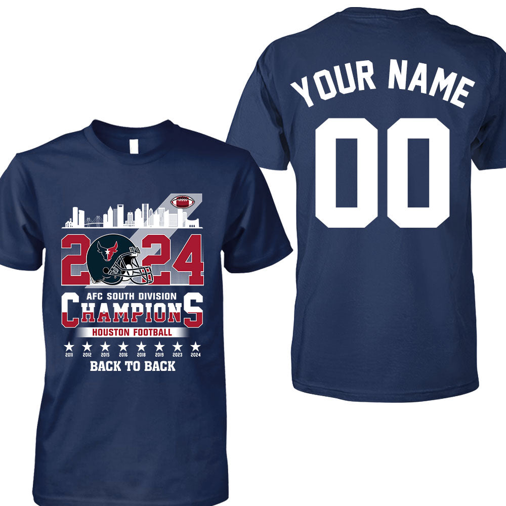 Houston American Football 2024 AFC South Champions double sided Shirts & Tops, Houston Football 2024 Division Champions 2 Sided Shirts