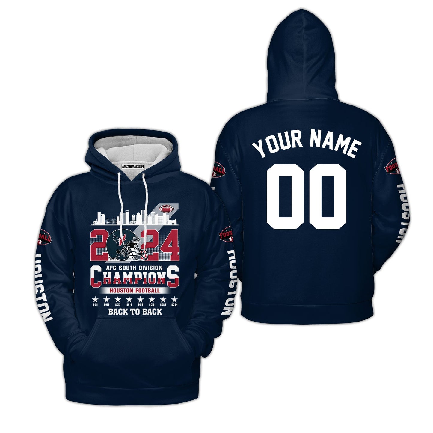 Houston American Football 2024 AFC South Champions Custom Hoodie Shirts, Custom Houston Football Division Champion Hoodie Shirt