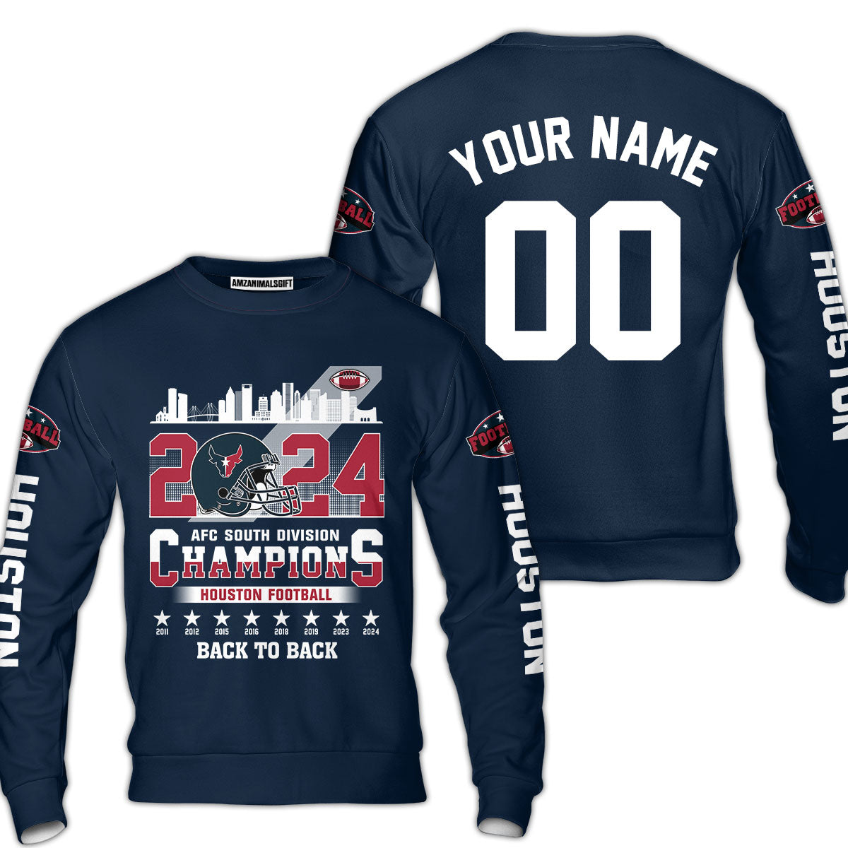 Houston American Football 2024 AFC South Champions Custom Hoodie Shirts, Custom Houston Football Division Champion Hoodie Shirt