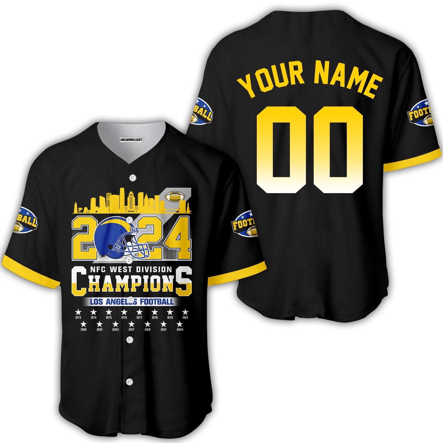 2024 Los Angeles Football NFC West Division Champions Skyline Custom V-neck Jersey, 2024 NFC West Champs Custom Double Sided V-neck Jersey Shirts