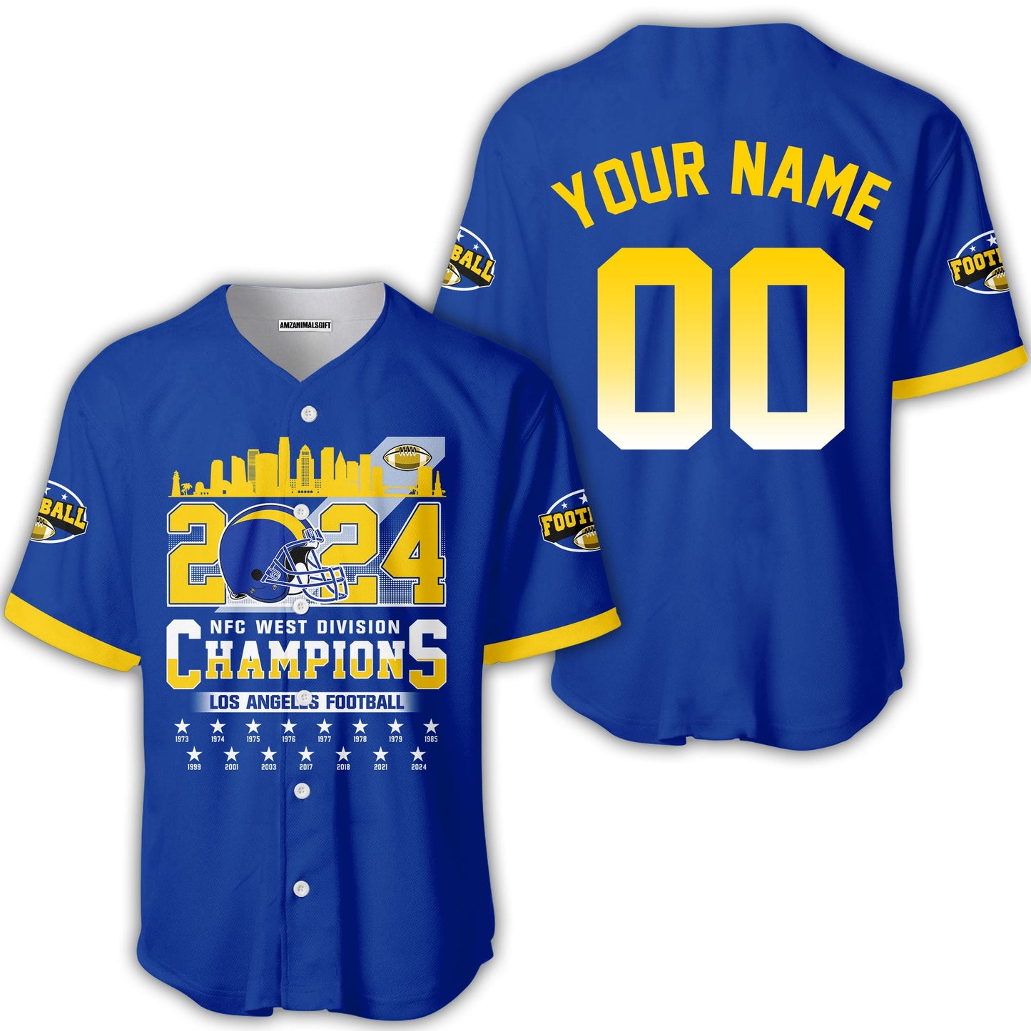 2024 Los Angeles Football NFC West Division Champions Skyline Custom V-neck Jersey, 2024 NFC West Champs Custom Double Sided V-neck Jersey Shirts