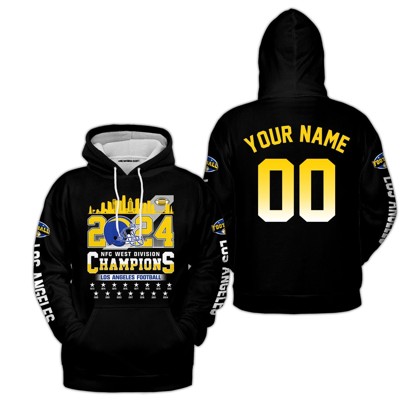 2024 Los Angeles Football NFC West Division Champions Skyline Custom Baseball Jersey, 2024 NFC West Champs Custom Double Sided Baseball Jersey Shirts