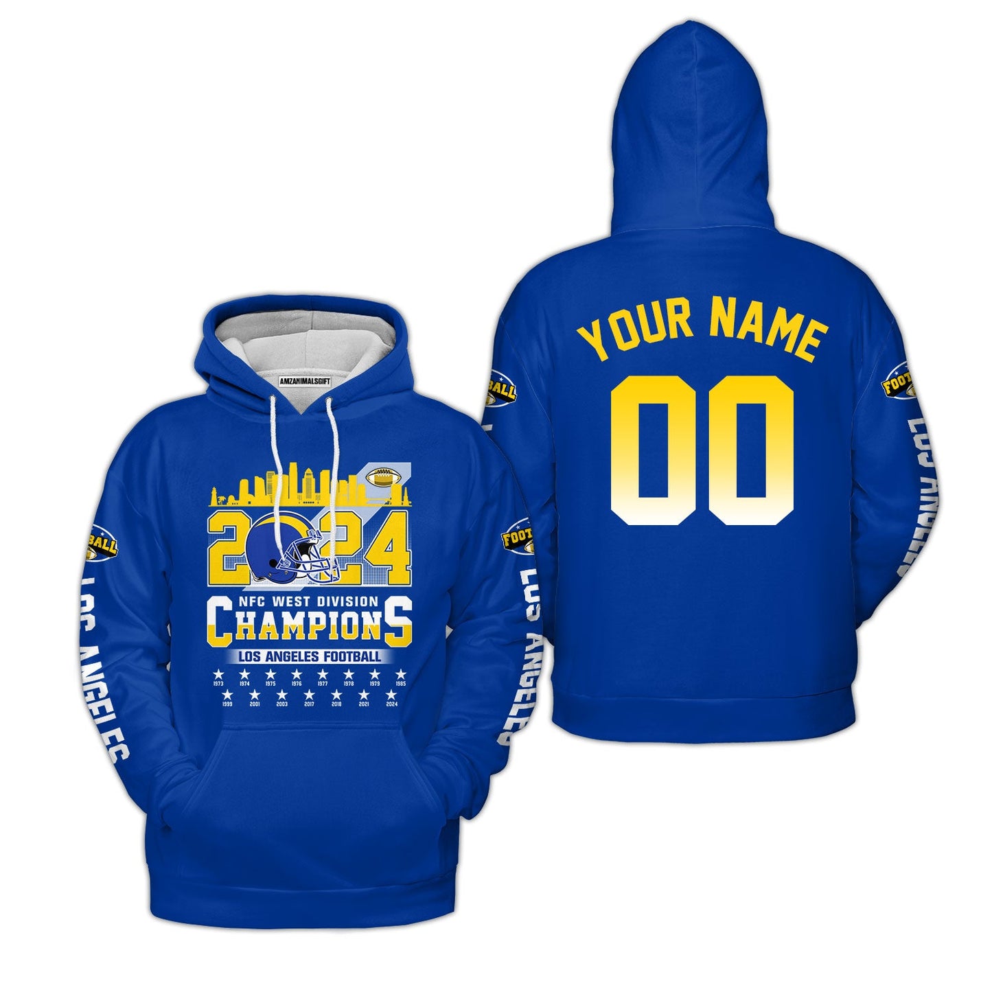 2024 Los Angeles Football NFC West Division Champions Skyline Custom V-neck Jersey, 2024 NFC West Champs Custom Double Sided V-neck Jersey Shirts