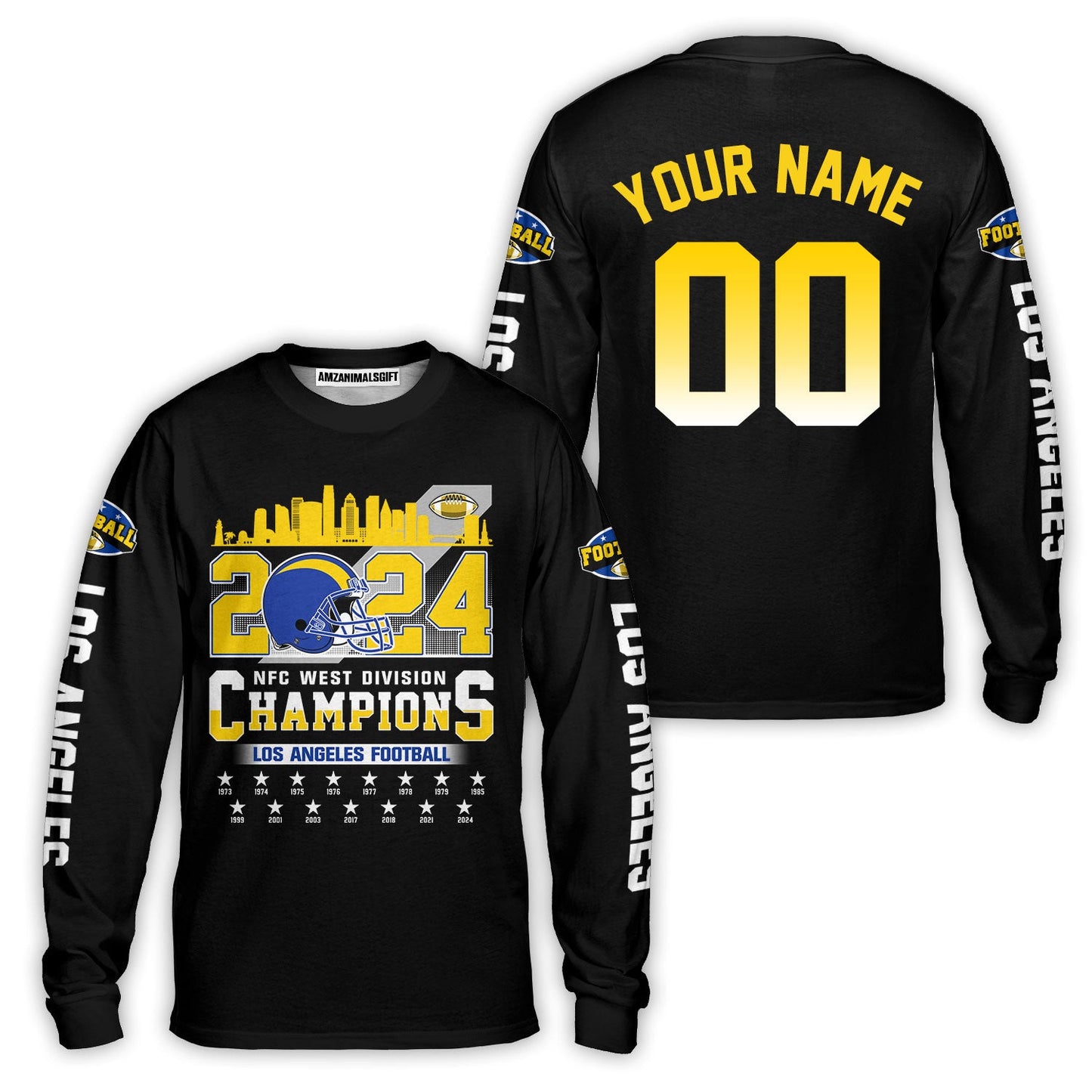 2024 Los Angeles Football NFC West Division Champions Skyline Custom V-neck Jersey, 2024 NFC West Champs Custom Double Sided V-neck Jersey Shirts