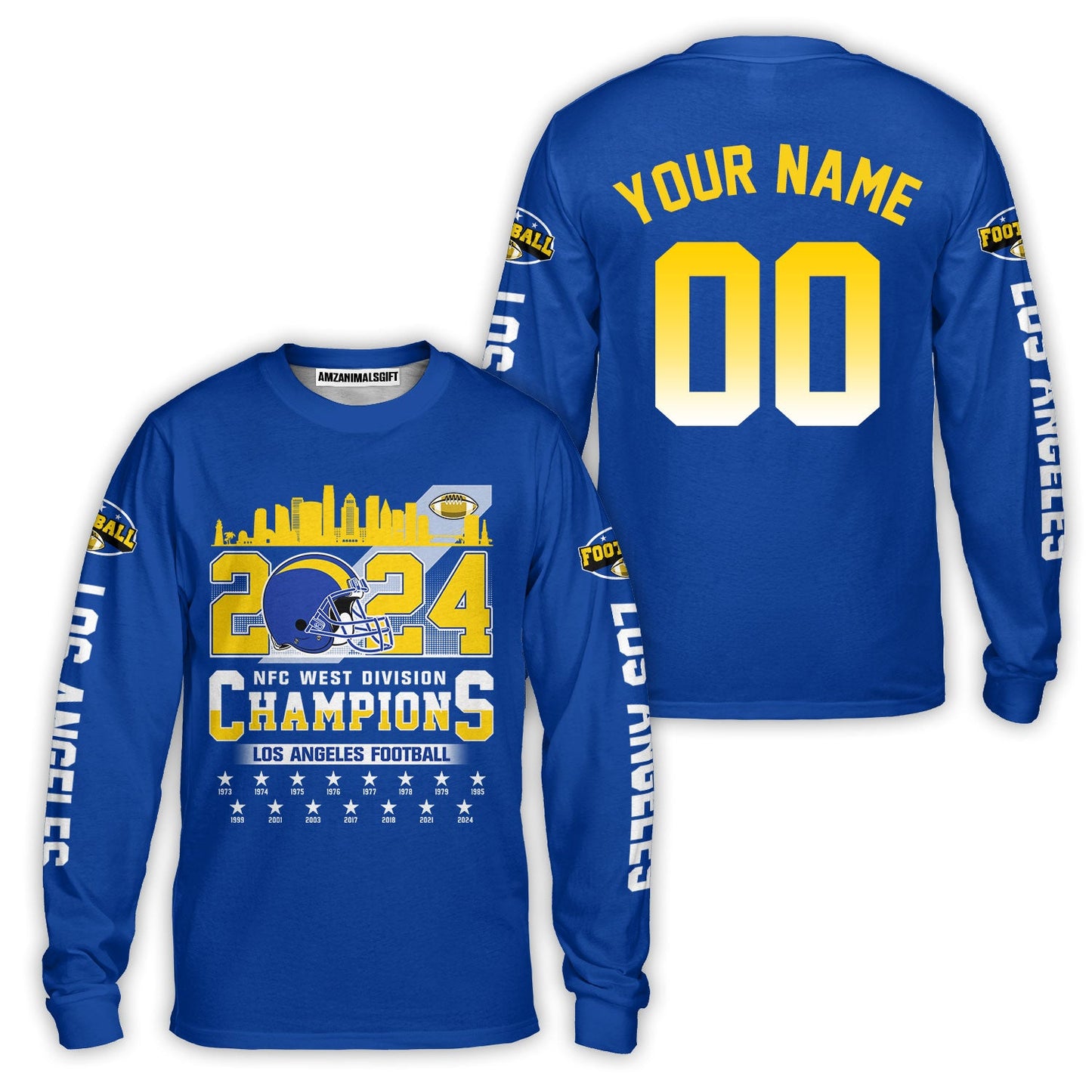 2024 Los Angeles Football NFC West Division Champions Skyline Custom V-neck Jersey, 2024 NFC West Champs Custom Double Sided V-neck Jersey Shirts