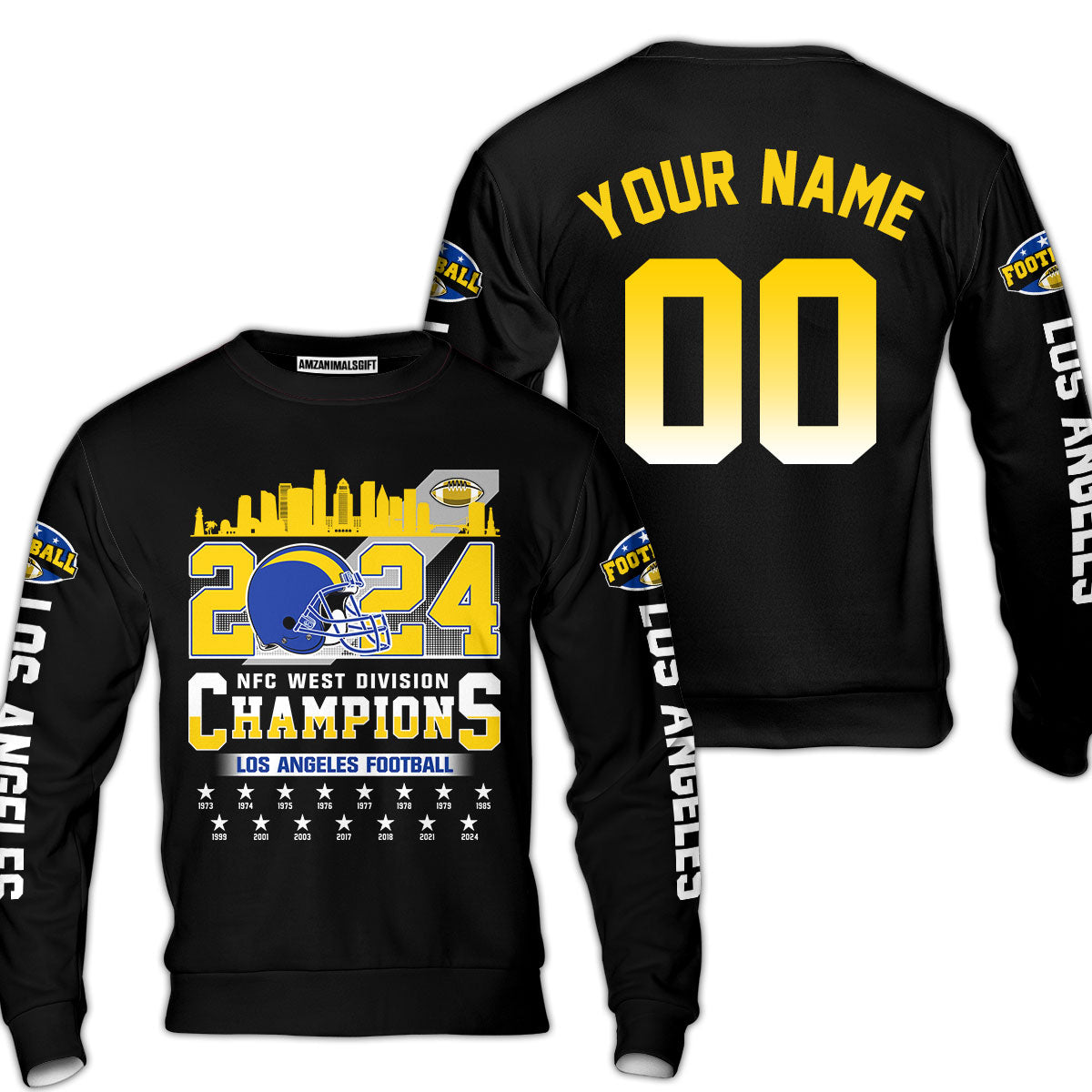 2024 Los Angeles Football NFC West Division Champions Skyline Custom V-neck Jersey, 2024 NFC West Champs Custom Double Sided V-neck Jersey Shirts