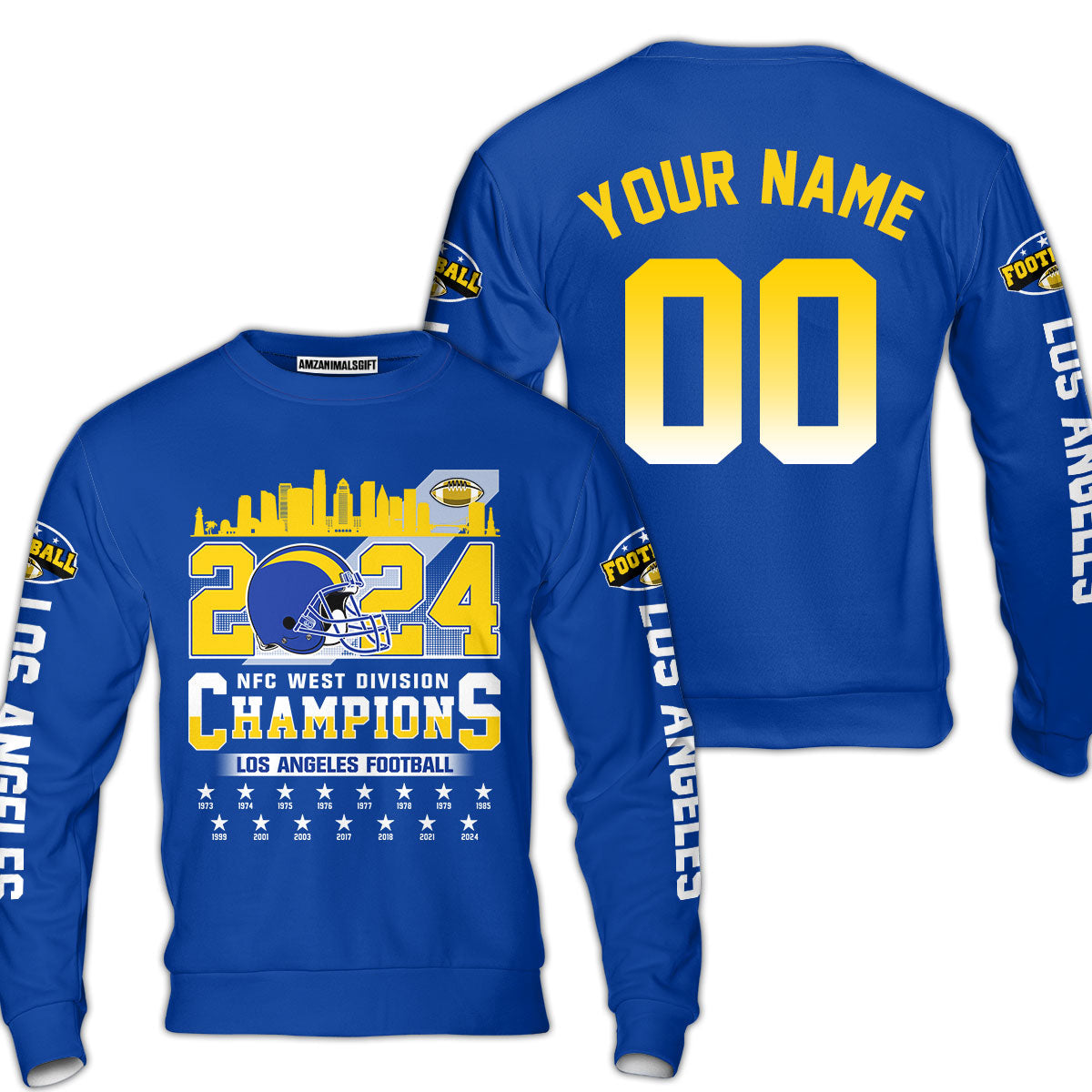 2024 Los Angeles Football NFC West Division Champions Skyline Custom V-neck Jersey, 2024 NFC West Champs Custom Double Sided V-neck Jersey Shirts