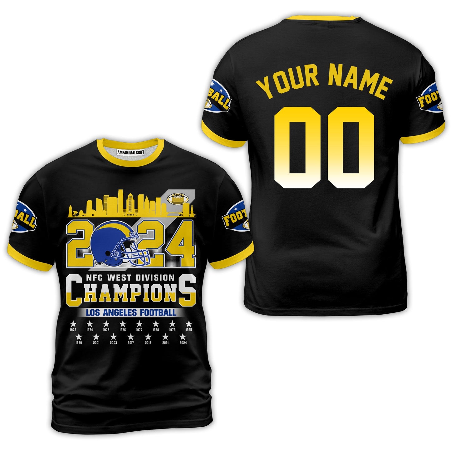2024 Los Angeles Football NFC West Division Champions Skyline Custom V-neck Jersey, 2024 NFC West Champs Custom Double Sided V-neck Jersey Shirts
