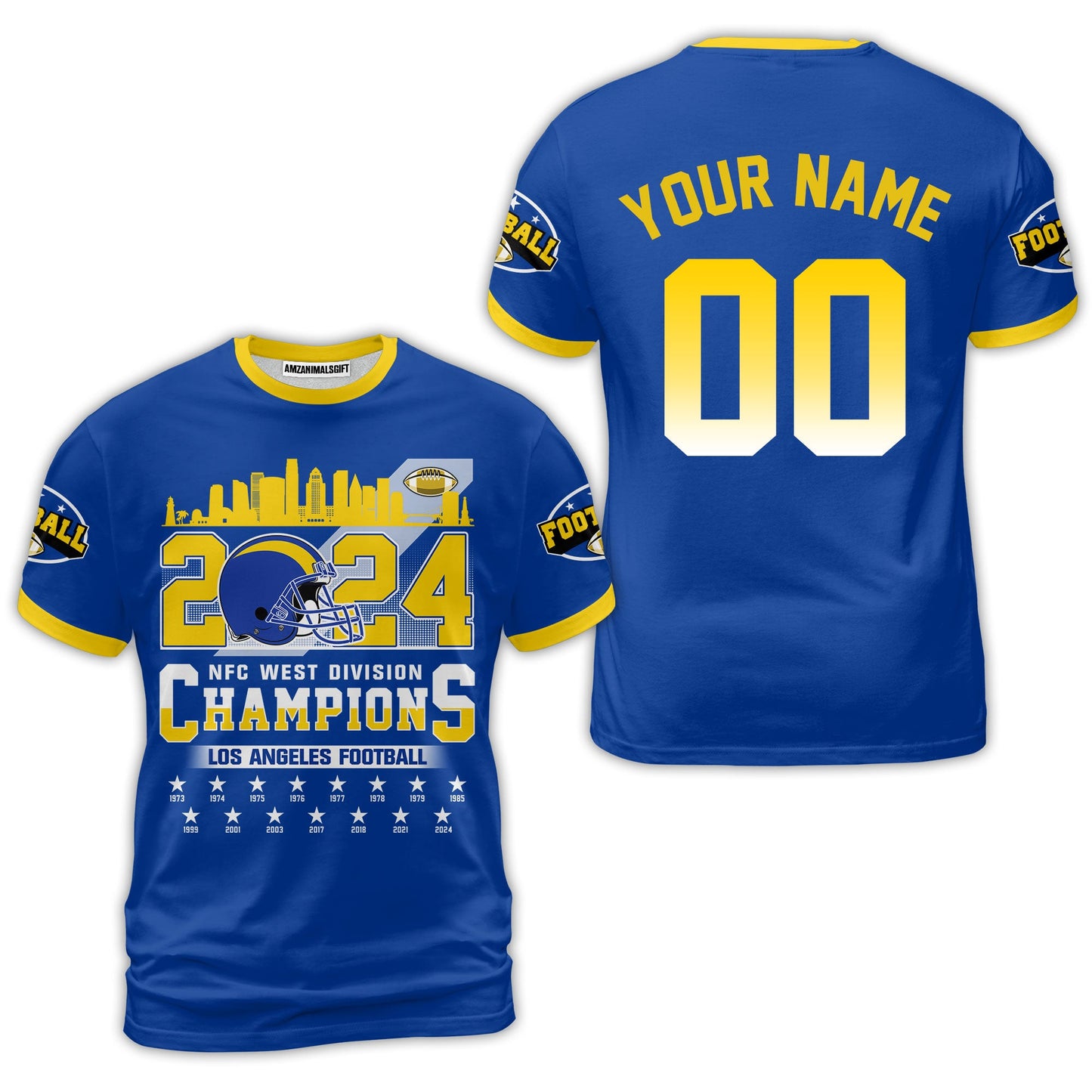 2024 Los Angeles Football NFC West Division Champions Skyline Custom V-neck Jersey, 2024 NFC West Champs Custom Double Sided V-neck Jersey Shirts