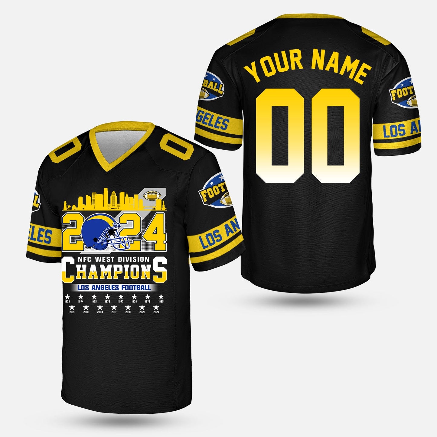 2024 Los Angeles Football NFC West Division Champions Skyline Custom V-neck Jersey, 2024 NFC West Champs Custom Double Sided V-neck Jersey Shirts