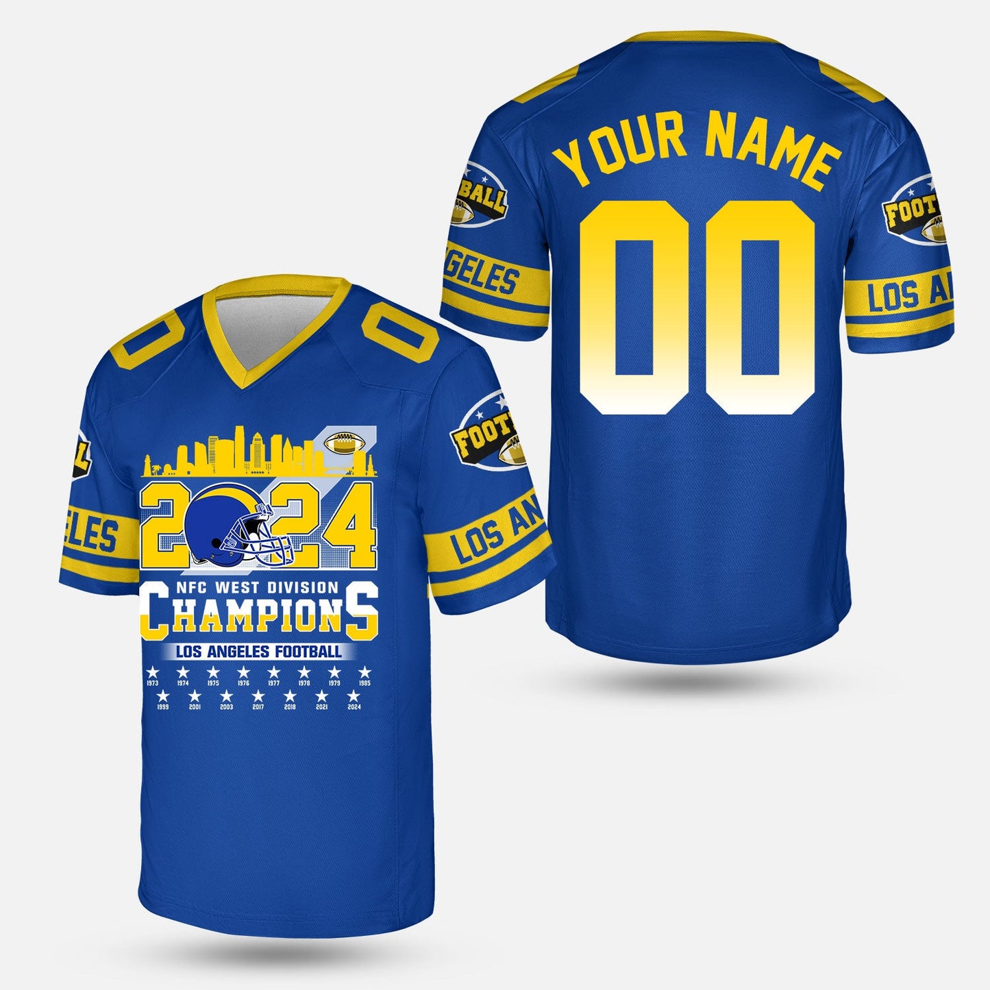 2024 Los Angeles Football NFC West Division Champions Skyline Custom V-neck Jersey, 2024 NFC West Champs Custom Double Sided V-neck Jersey Shirts