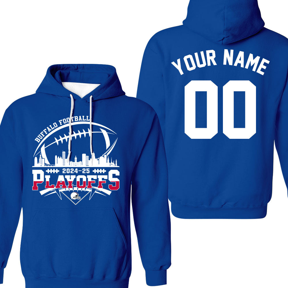 Buffalo American Football 2024-25 Playoffs Skyline Double Sided Long Sleeve Shirt, Playoffs Game Day Custom 2 Sided Long Sleeve Shirts