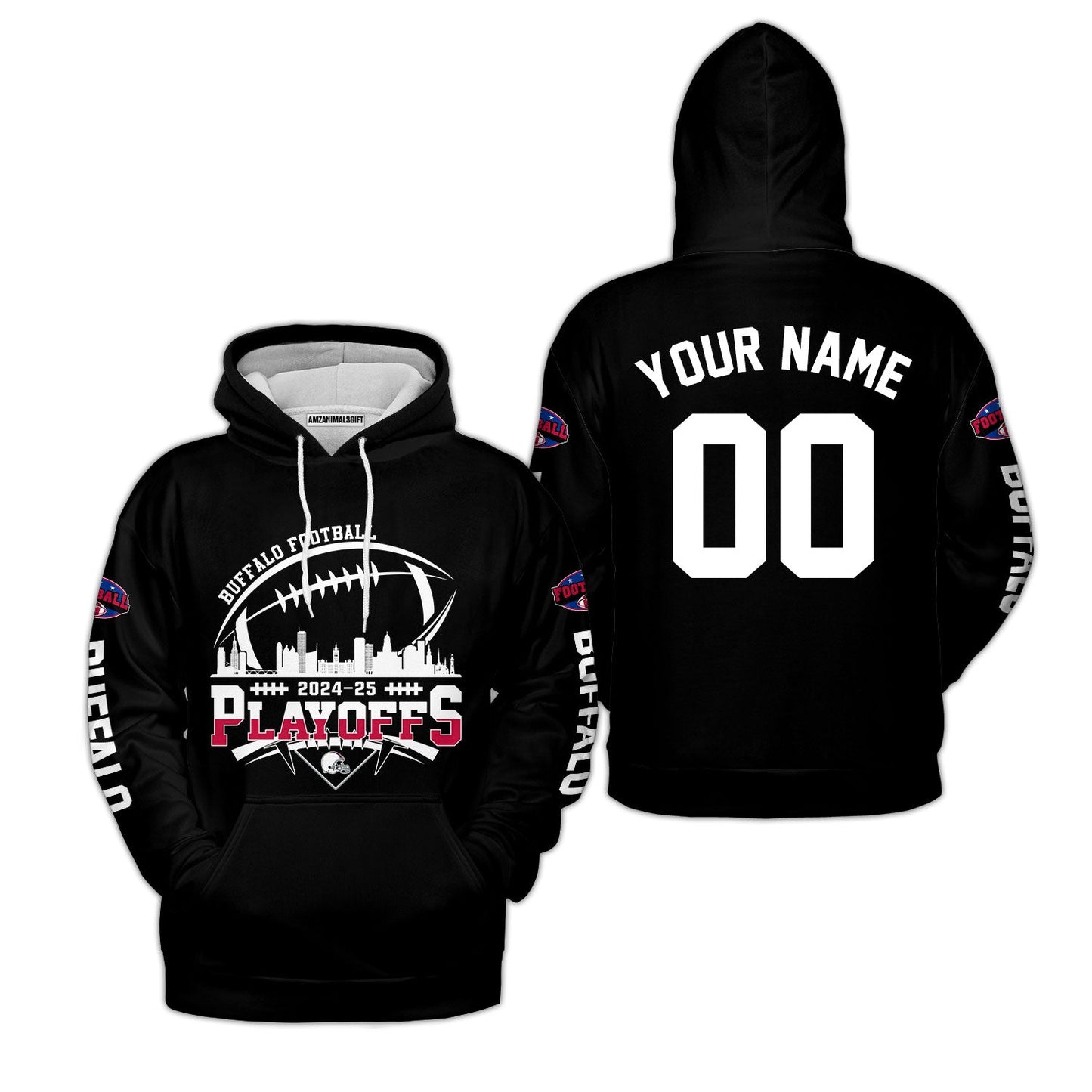 Buffalo American Football 2024-25 Playoffs Skyline Custom Long Sleeve Shirt, Playoffs Buffalo Football Game Day Custom 2 Sided Long Sleeve Shirt