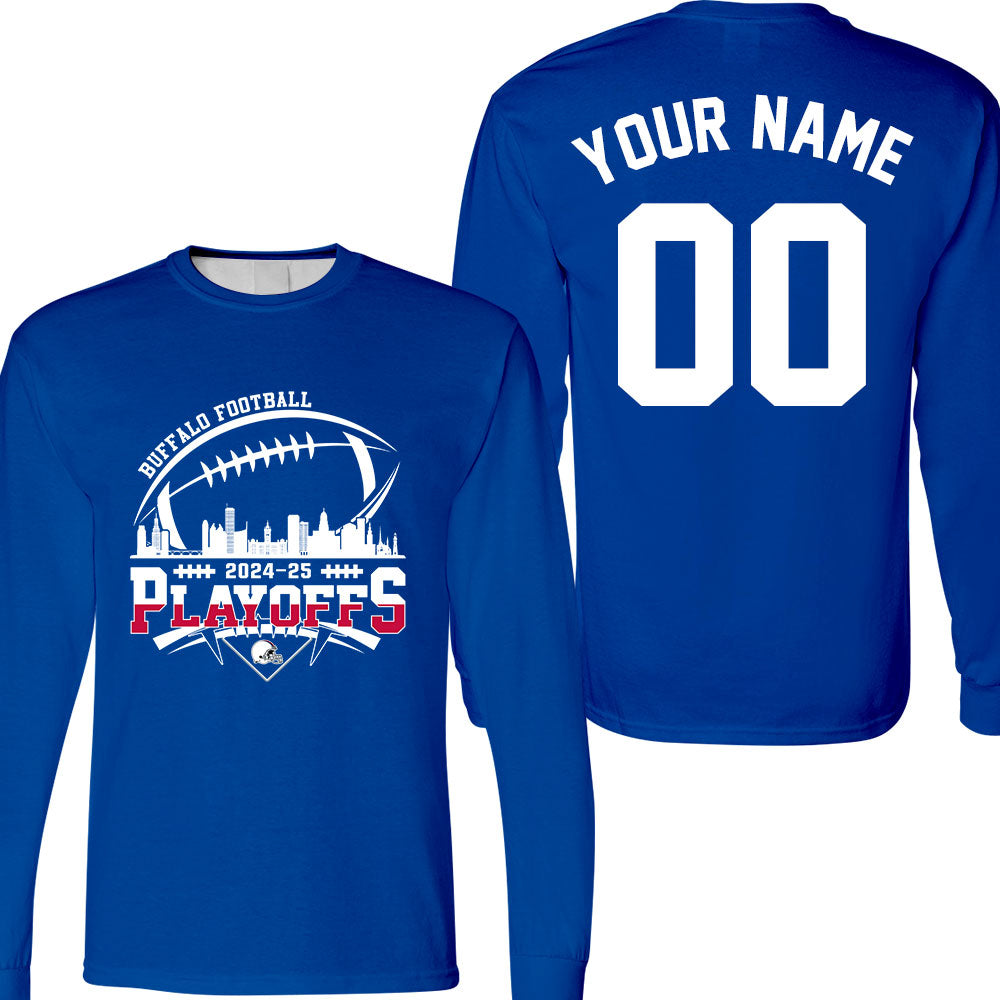 Buffalo American Football 2024-25 Playoffs Skyline Double Sided Long Sleeve Shirt, Playoffs Game Day Custom 2 Sided Long Sleeve Shirts