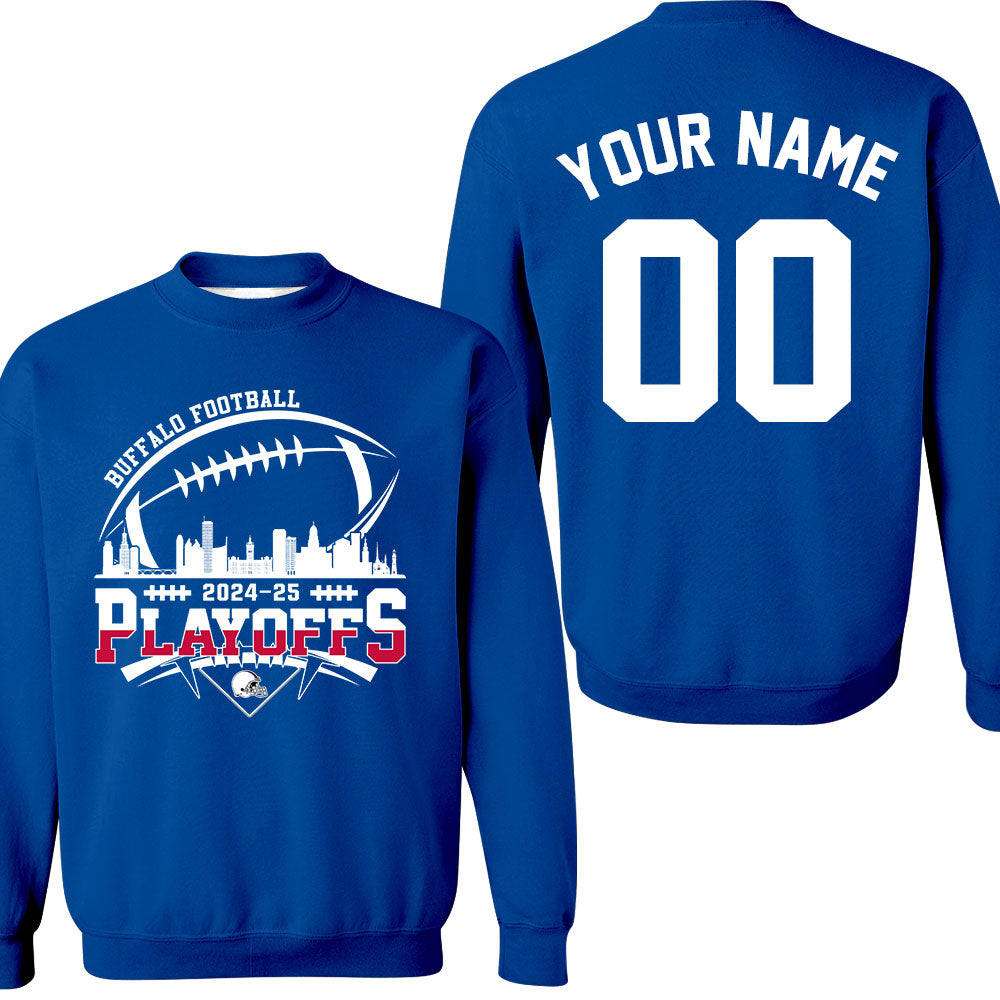Buffalo American Football 2024-25 Playoffs Skyline Double Sided Long Sleeve Shirt, Playoffs Game Day Custom 2 Sided Long Sleeve Shirts