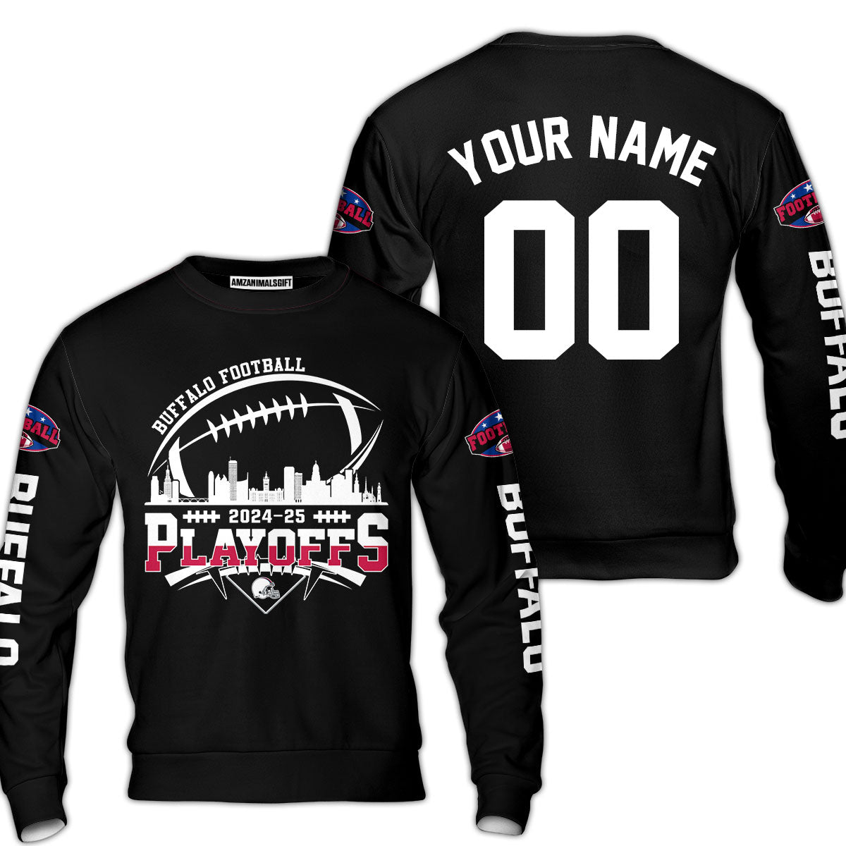 Buffalo American Football 2024-25 Playoffs Skyline Custom Long Sleeve Shirt, Playoffs Buffalo Football Game Day Custom 2 Sided Long Sleeve Shirt