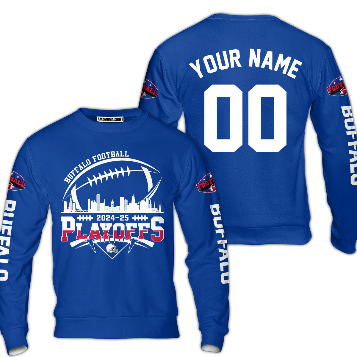 Buffalo American Football 2024-25 Playoffs Skyline Custom Long Sleeve Shirt, Playoffs Buffalo Football Game Day Custom 2 Sided Long Sleeve Shirt