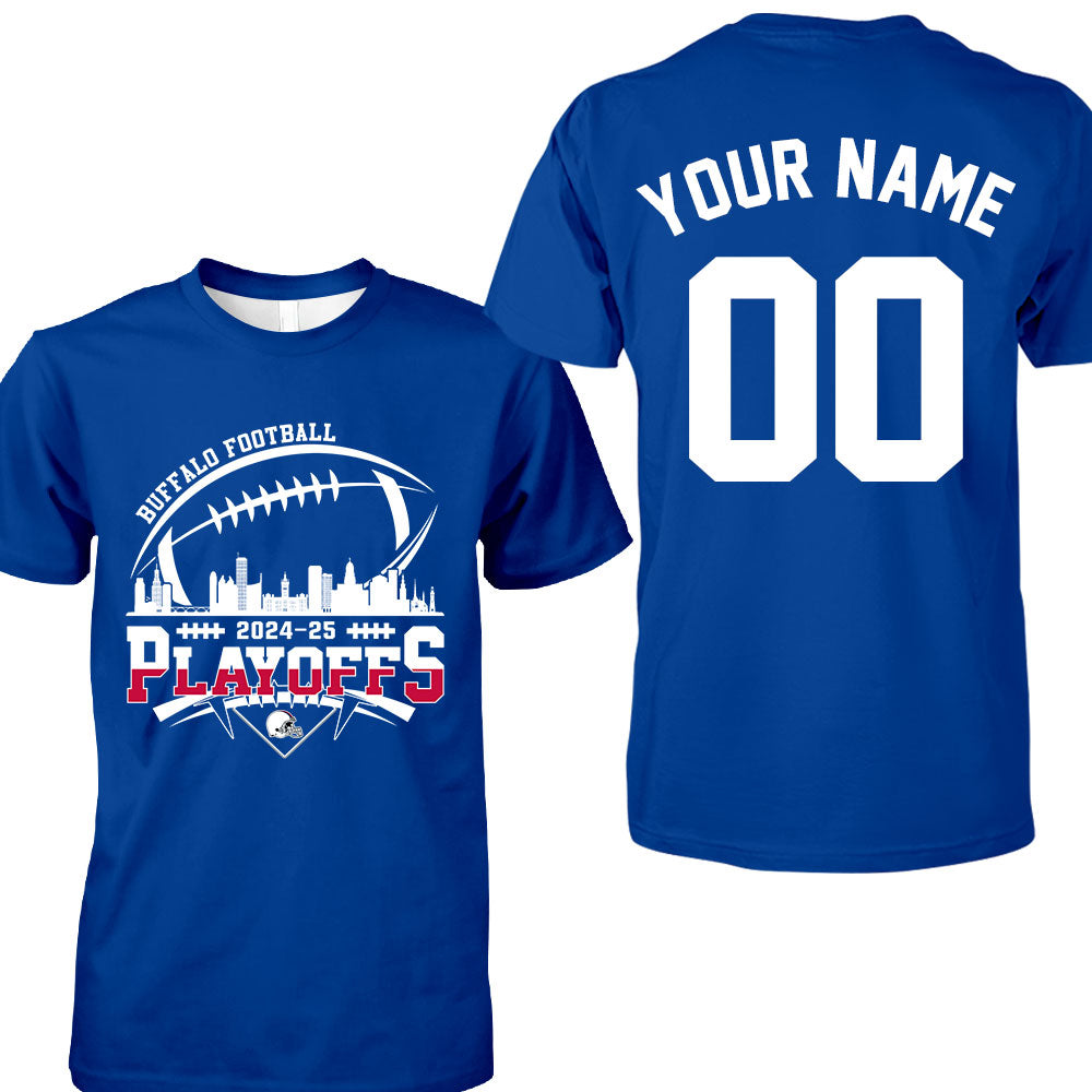 Buffalo American Football 2024-25 Playoffs Skyline Double Sided Long Sleeve Shirt, Playoffs Game Day Custom 2 Sided Long Sleeve Shirts