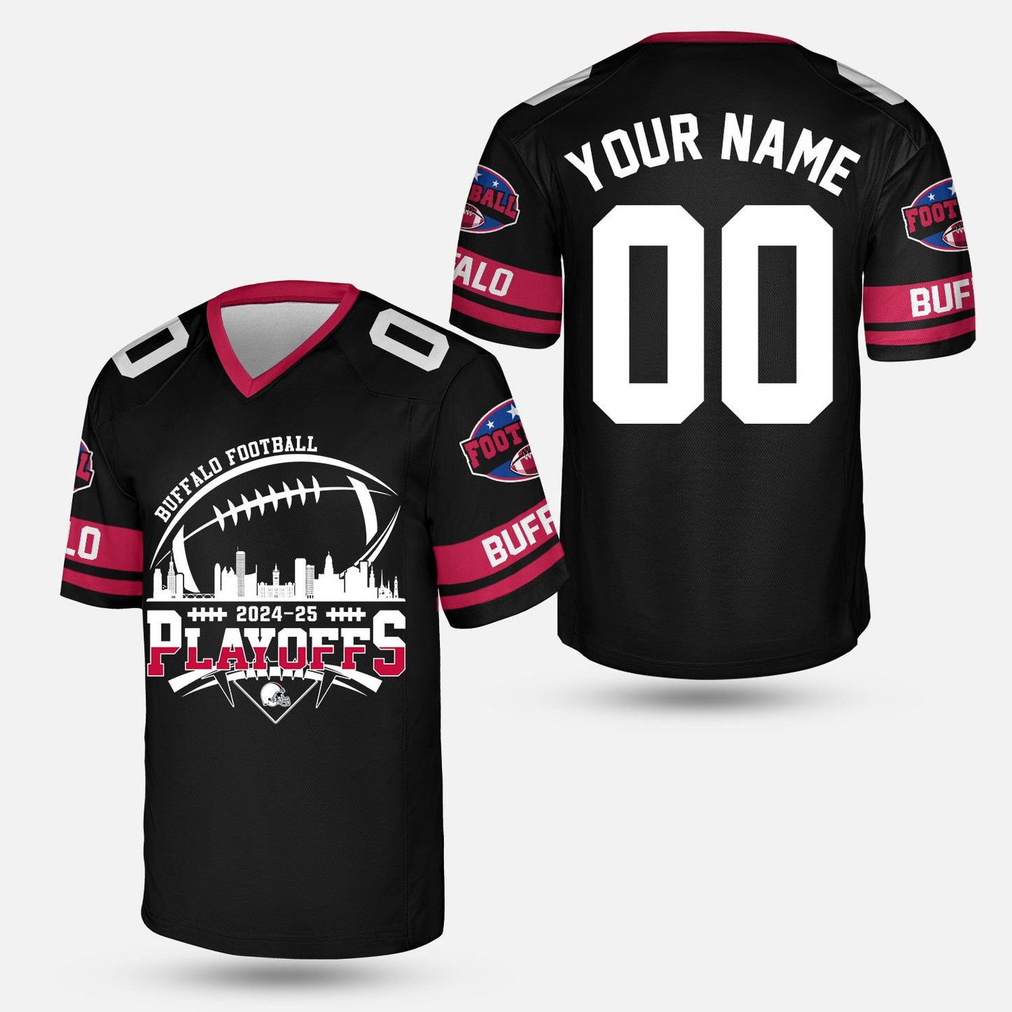Buffalo American Football 2024-25 Playoffs Skyline Custom Long Sleeve Shirt, Playoffs Buffalo Football Game Day Custom 2 Sided Long Sleeve Shirt