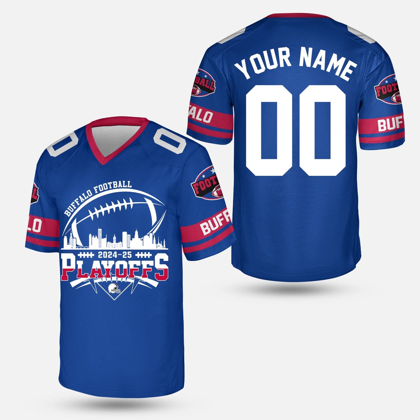 Buffalo American Football 2024-25 Playoffs Skyline Custom Long Sleeve Shirt, Playoffs Buffalo Football Game Day Custom 2 Sided Long Sleeve Shirt