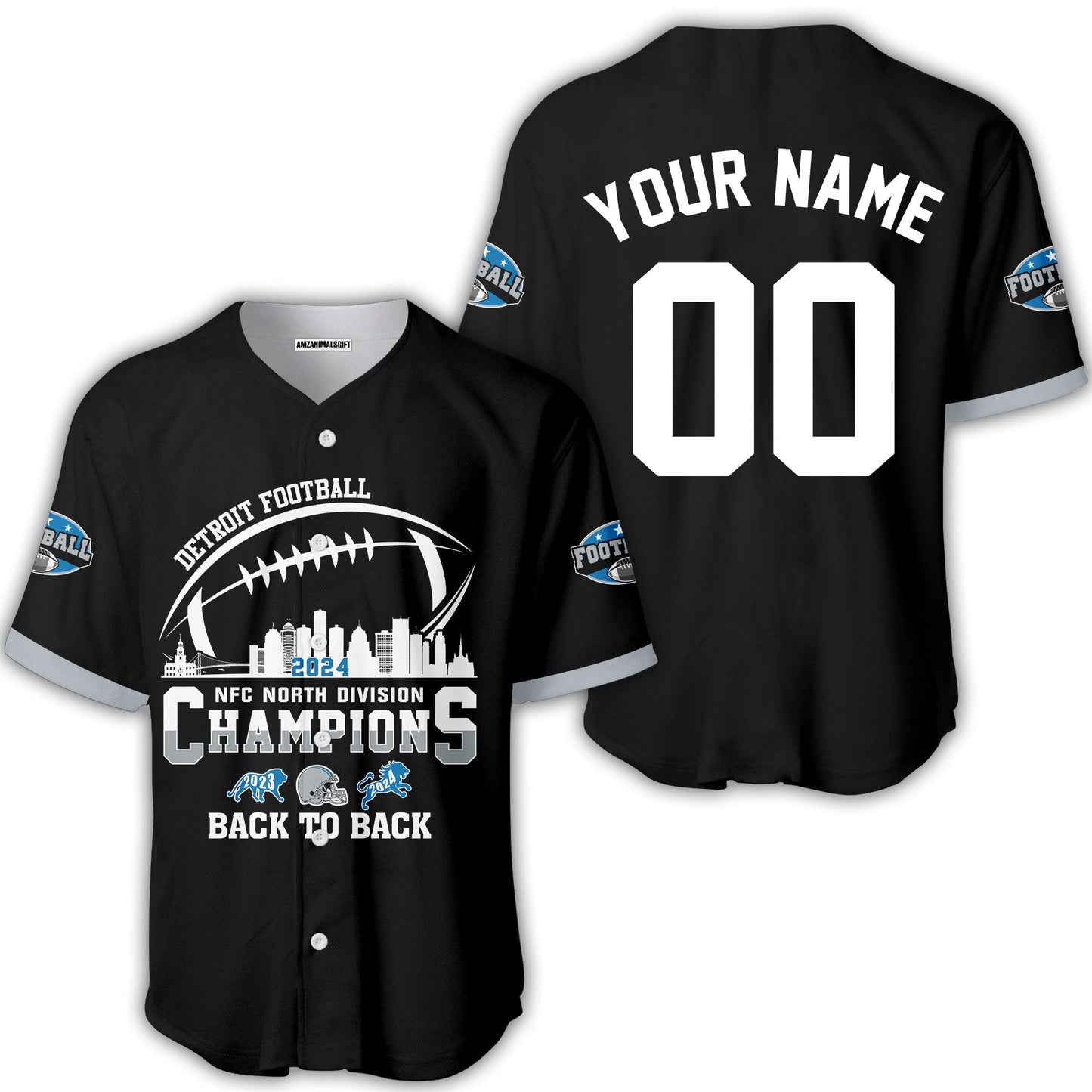 Customized Detroit Football 2024 NFC North Division Champions Back To Back Shirts, 2024 NFC North Champs Champions Custom Double Sided Shirts