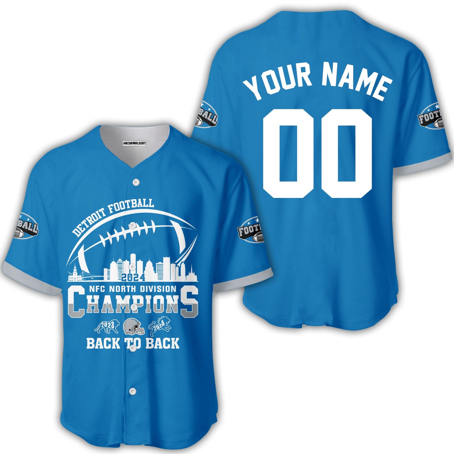 Customized Detroit Football 2024 NFC North Division Champions Back To Back Shirts, 2024 NFC North Champs Champions Custom Double Sided Shirts