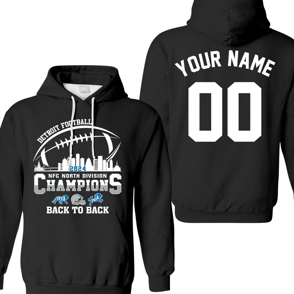 Detroit Football NFC North Division Champions Back To Back Double Sided Hoodie, 2024 NFC North Champs 2 Sided Custom Shirts